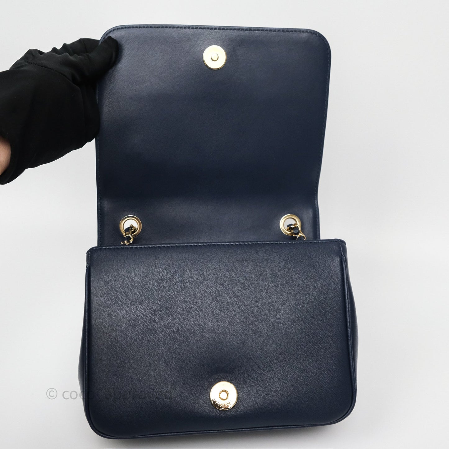 Chanel CC Mania Flap Bag Navy Lambskin Gold Hardware