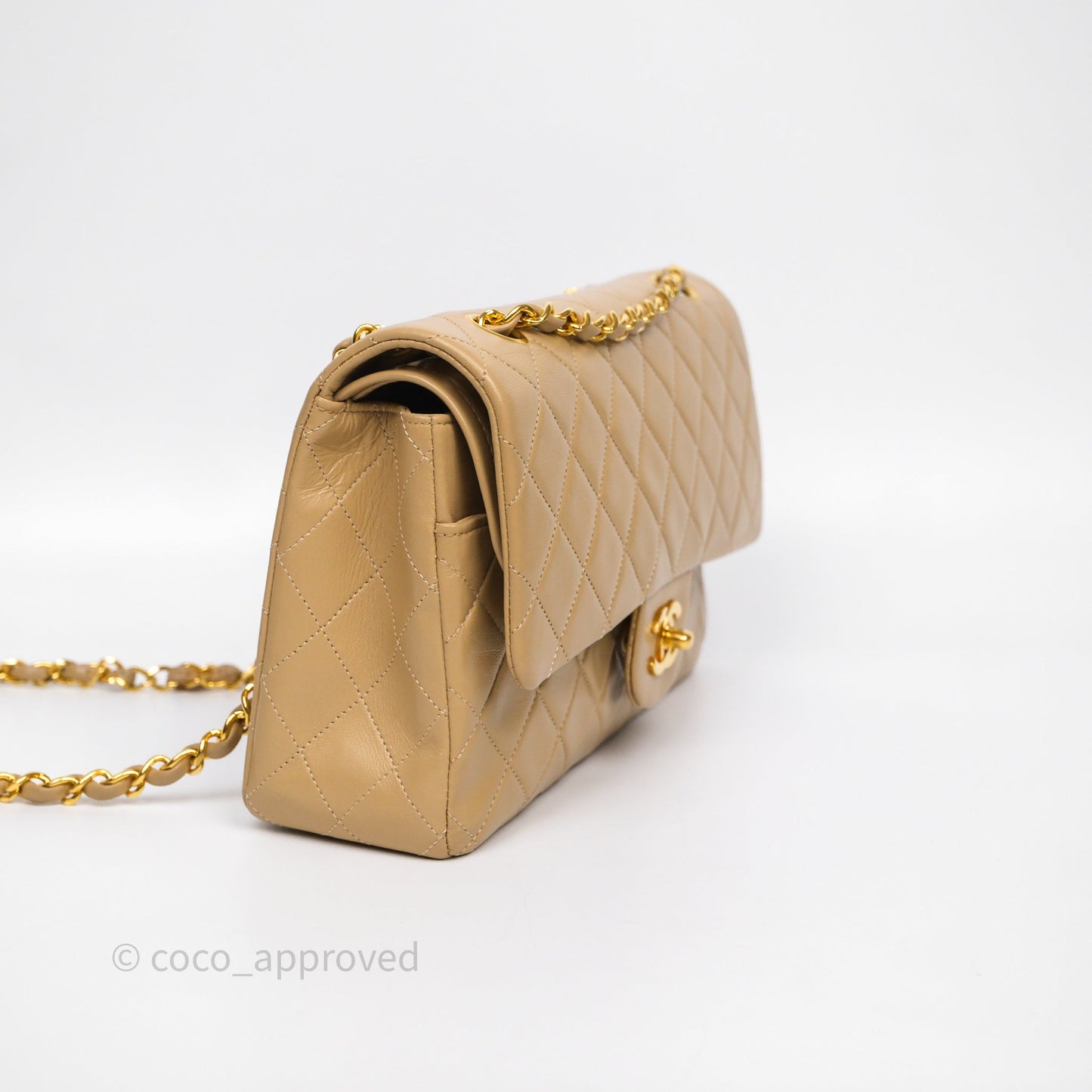 Chanel Vintage Medium Classic Flap Beige Lambskin 24K Gold Hardware
