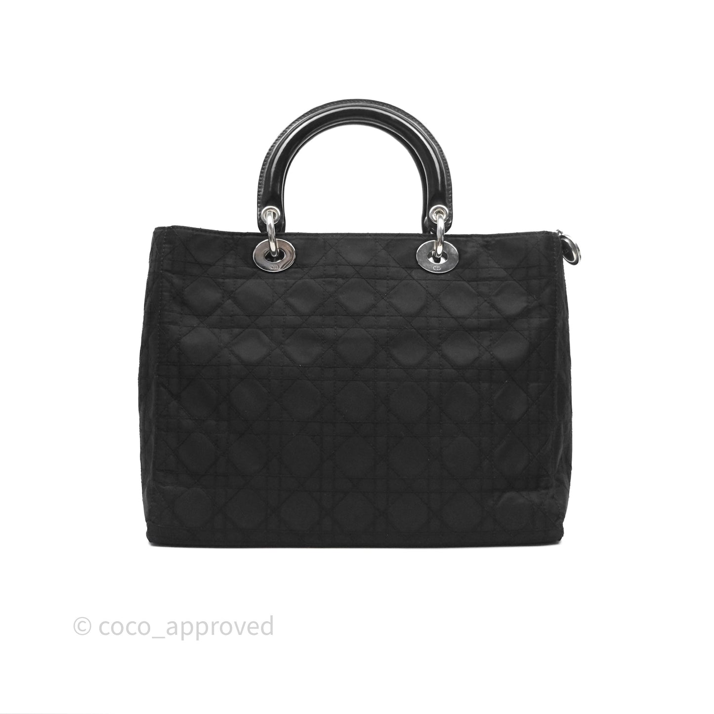 Christian Dior Vintage Large Lady Dior Cannage Fabric Black Silver Hardware