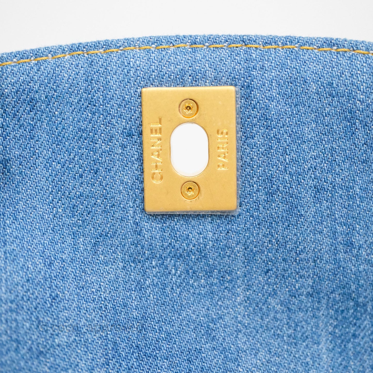 Chanel Double Pocket Hobo Bag Blue Denim Aged Gold Hardware