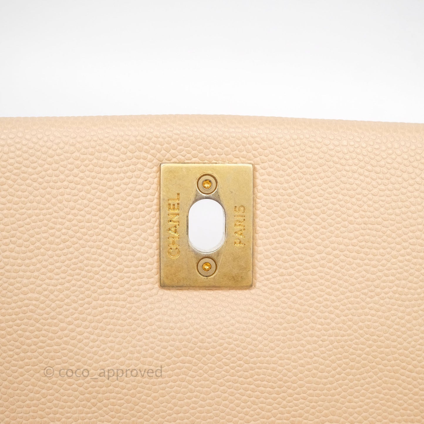 Chanel Small Coco Handle Quilted Beige Caviar Aged Gold Hardware