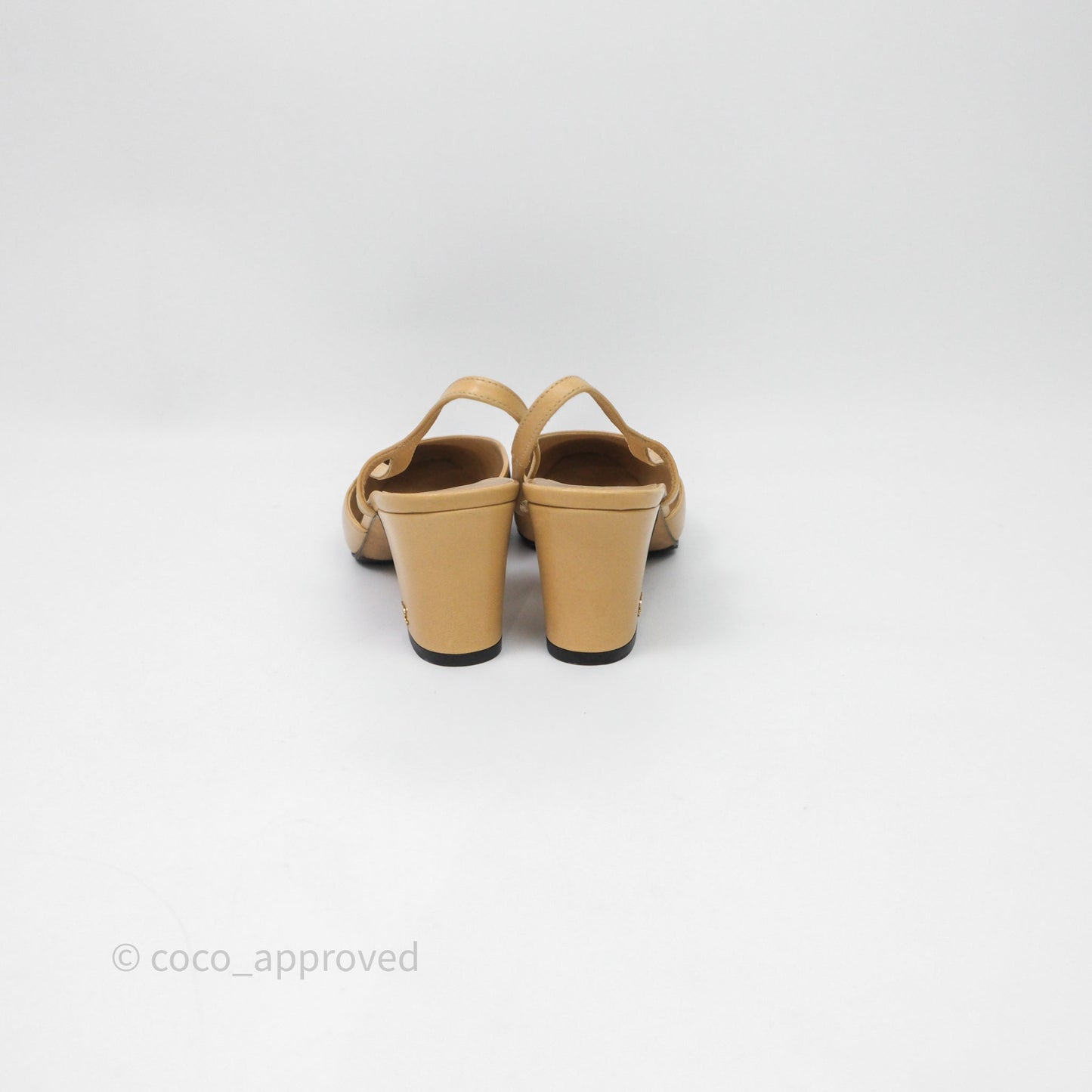 Chanel Classic Slingback Beige Black Leather Size 36