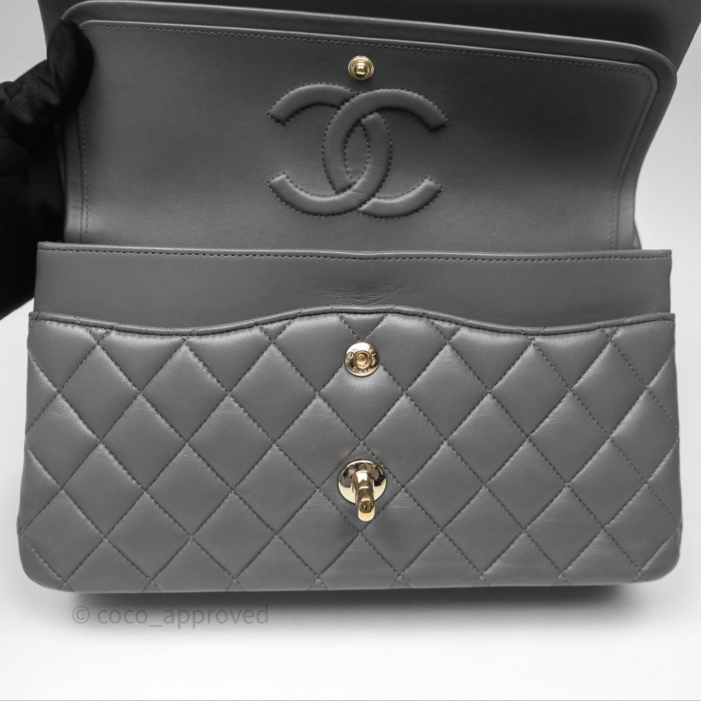 Chanel Classic M/L Medium Flap Quilted Grey Lambskin Gold Hardware