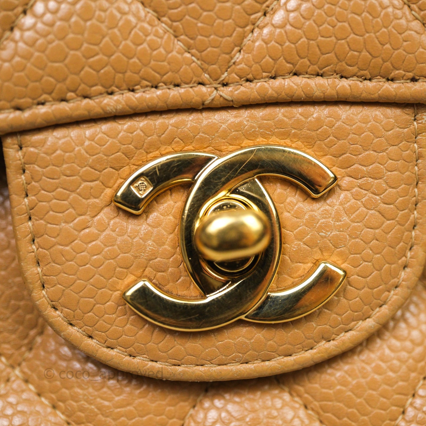 Chanel Vintage Small Classic Flap Beige Claire Caviar 24K Gold Hardware