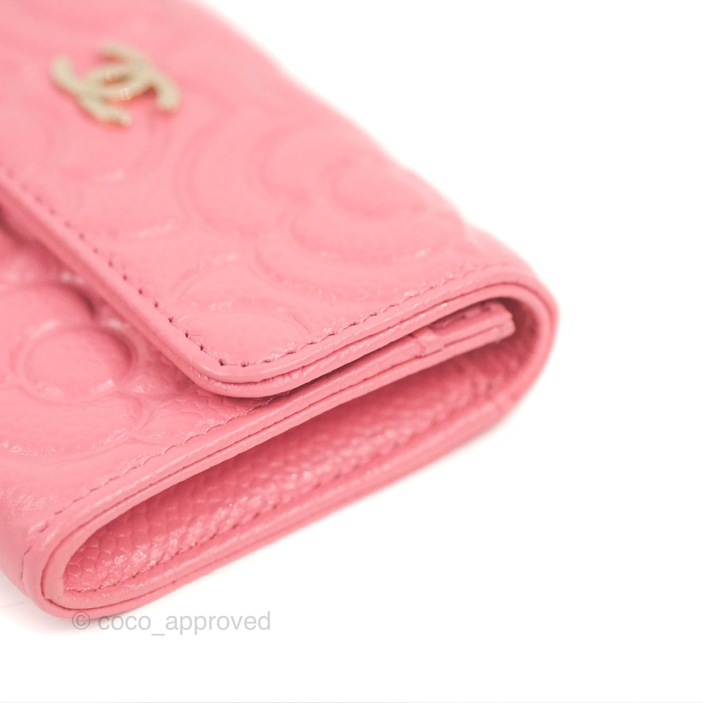Chanel Camellia Card Holder Pink Caviar Gold Hardware