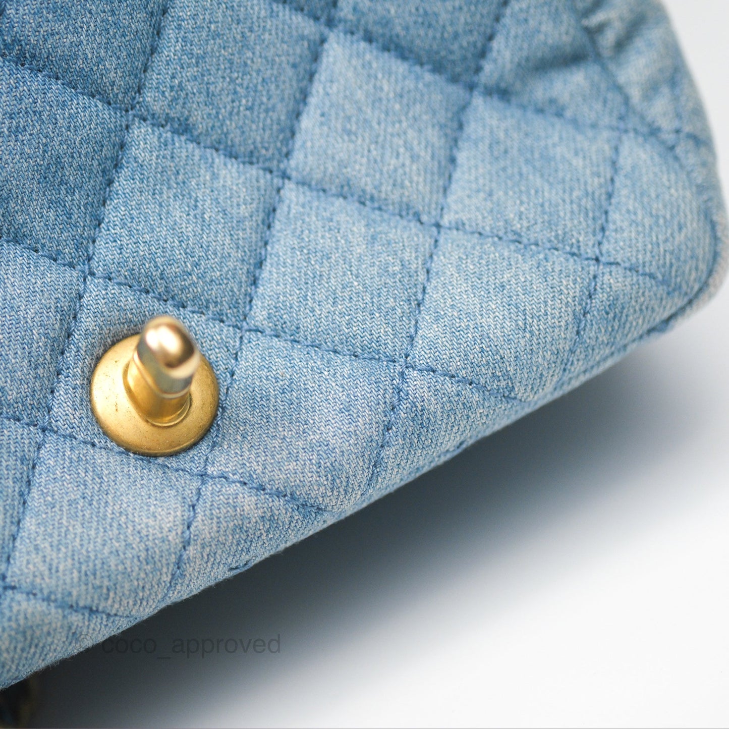 Chanel Mini Square Pearl Crush Quilted Denim Aged Gold Hardware