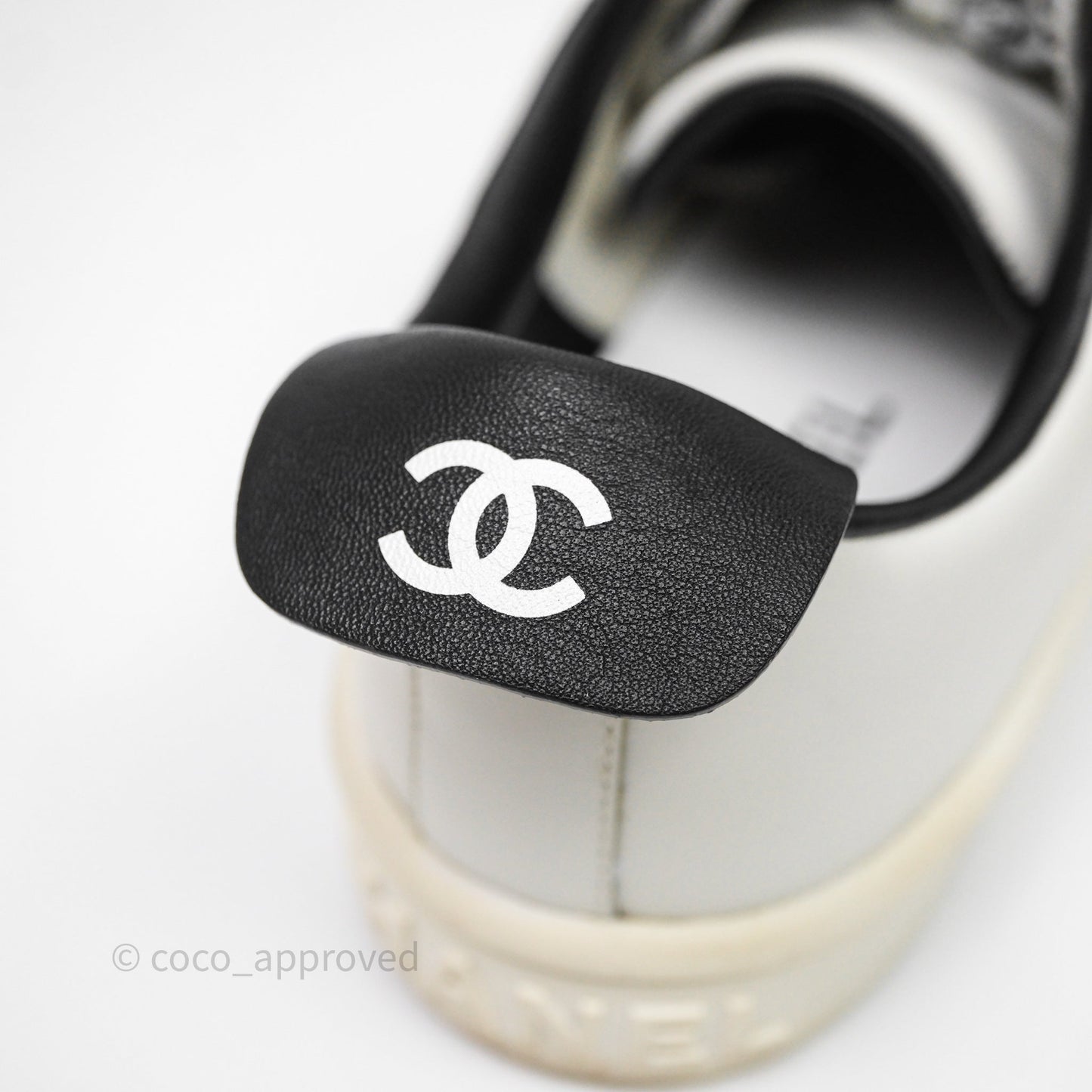 Chanel Logo Pull Tab Lace-up Sneakers White & Black Size 37.5