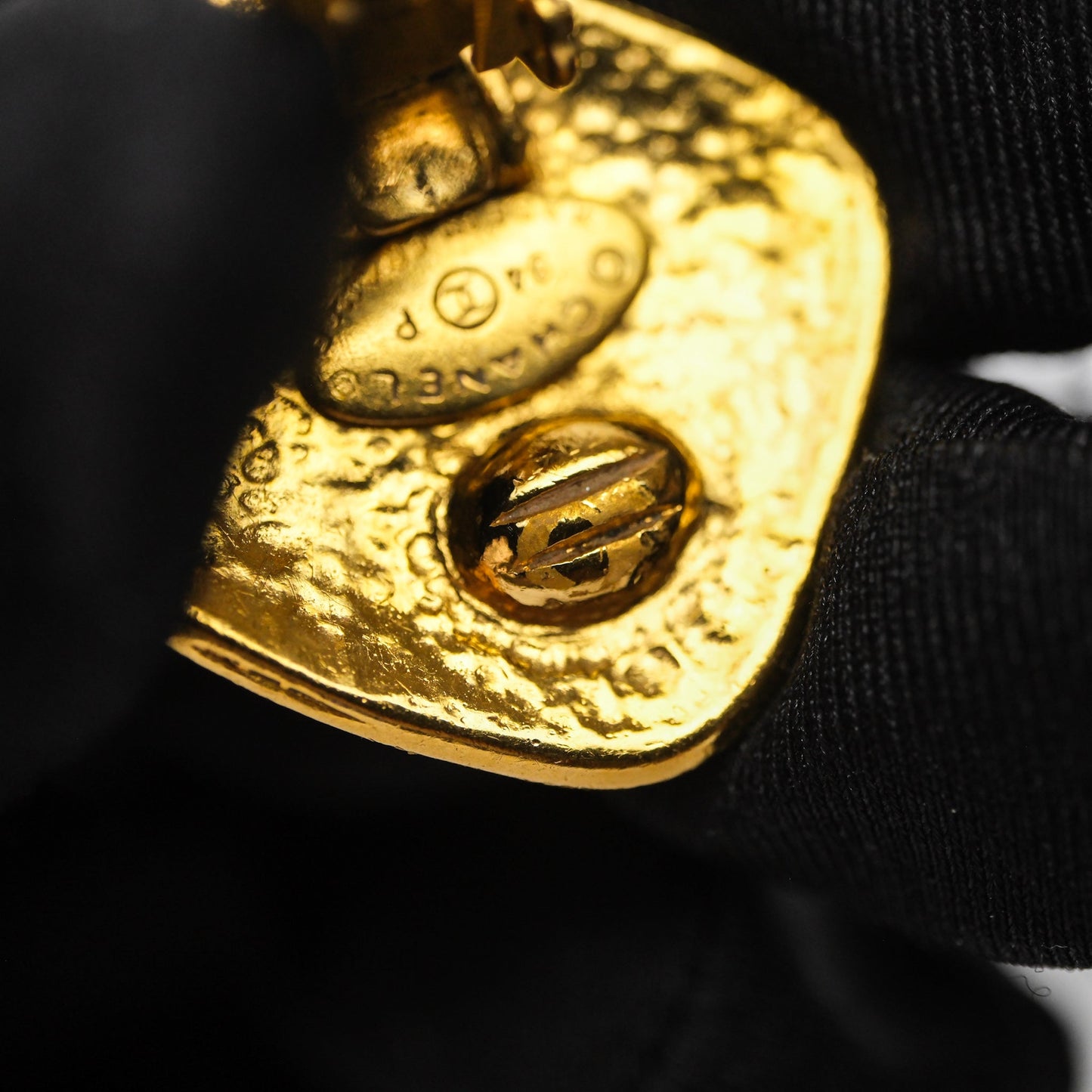 Chanel Square Ear Clip Gold Tone 94P