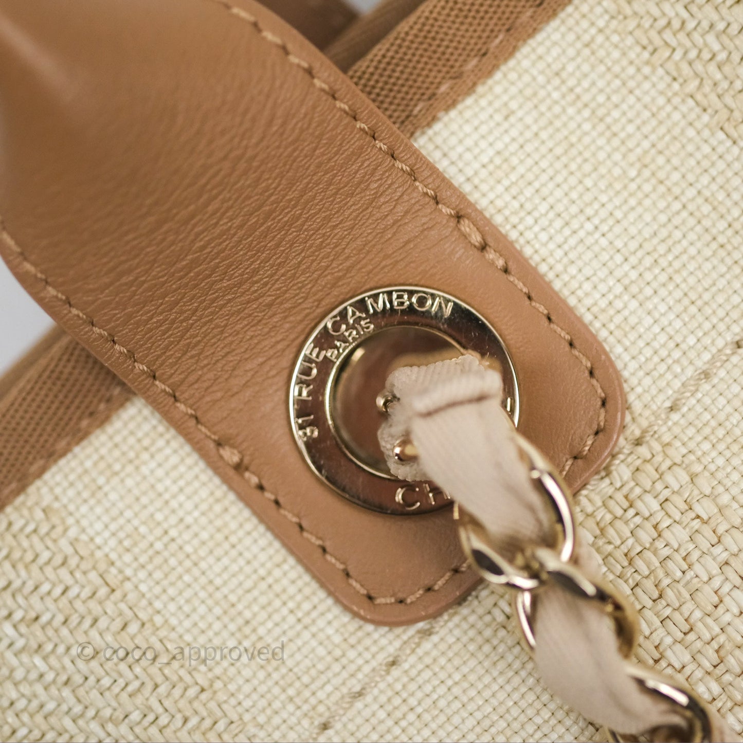 Chanel Large Deauville Beige Brown Tweed Gold Hardware
