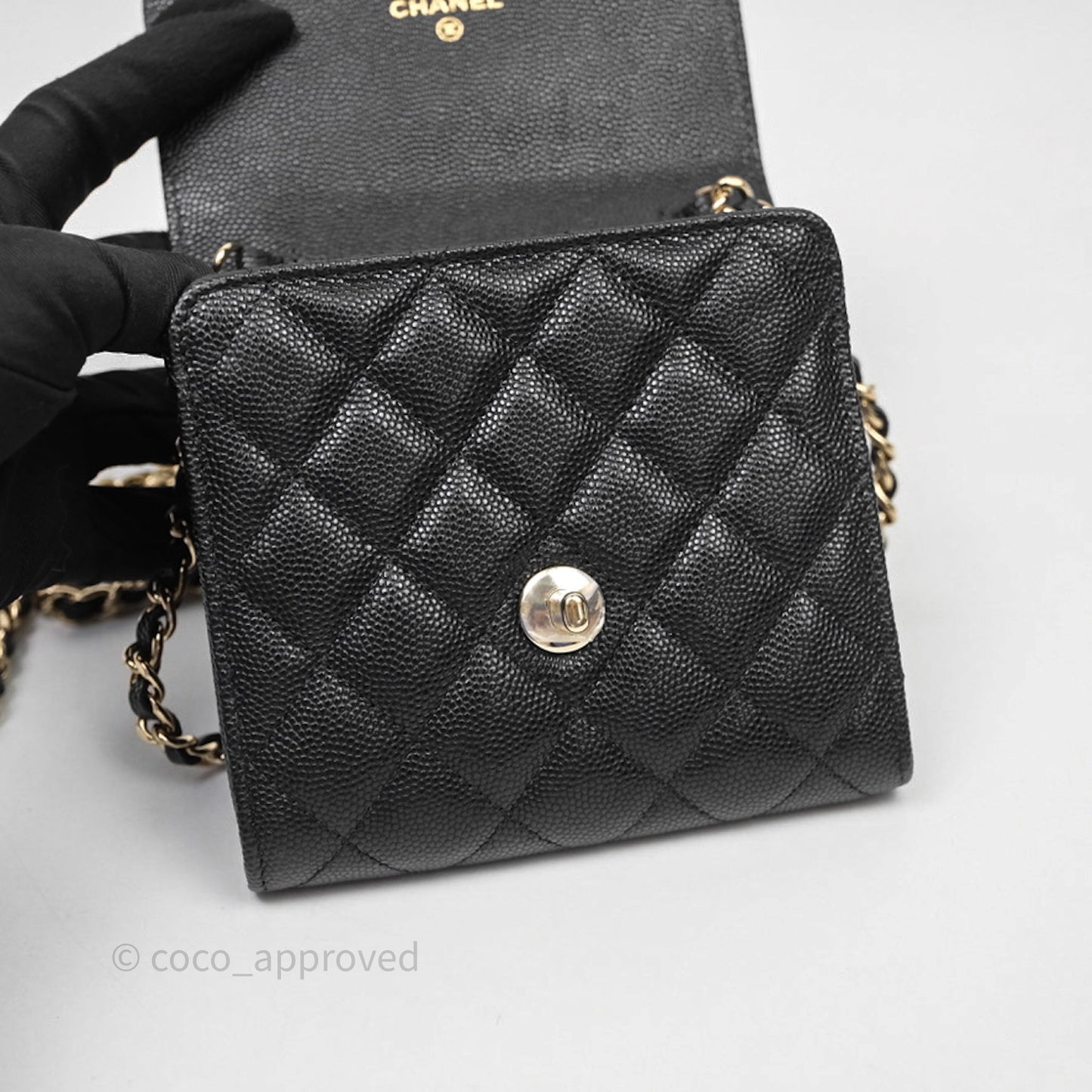 Chanel Quilted Mini Wallet on Chain WOC Black Caviar Gold Hardware