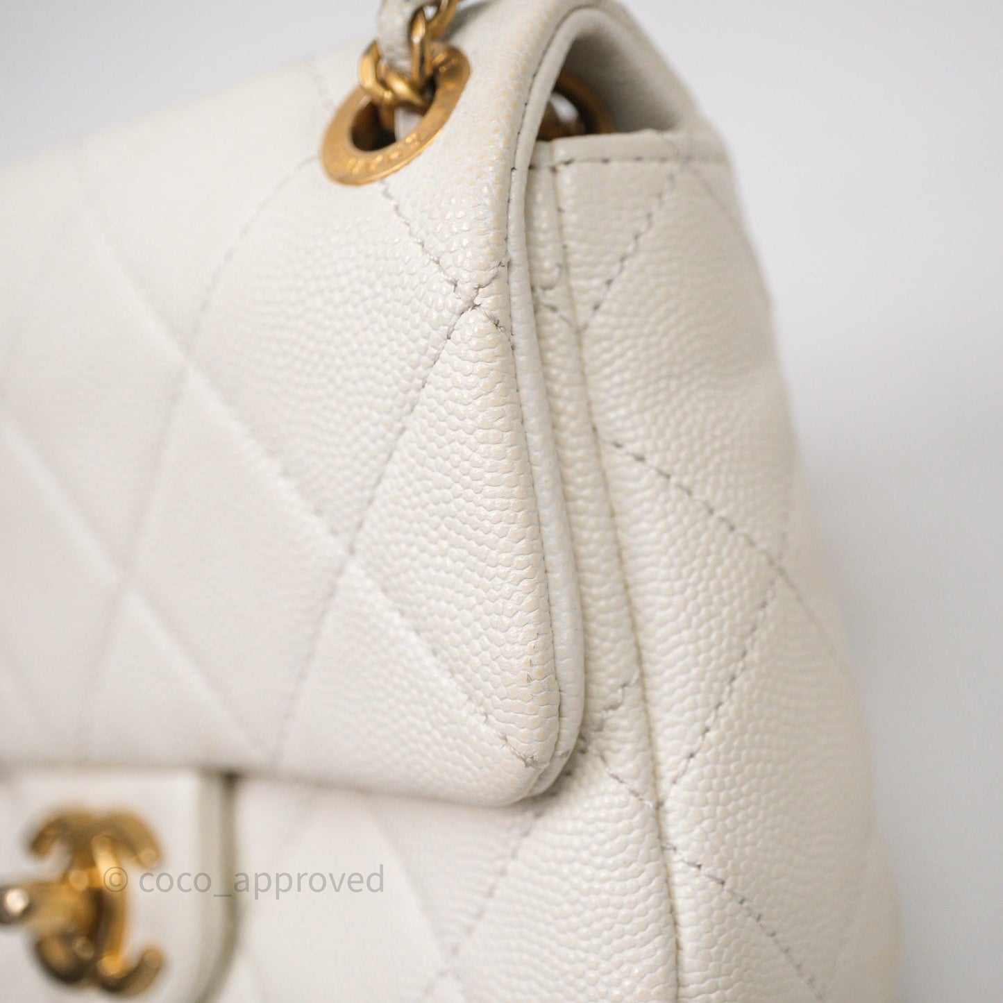 Chanel Mini Flap White Caviar Bag Double Chain Gold Hardware