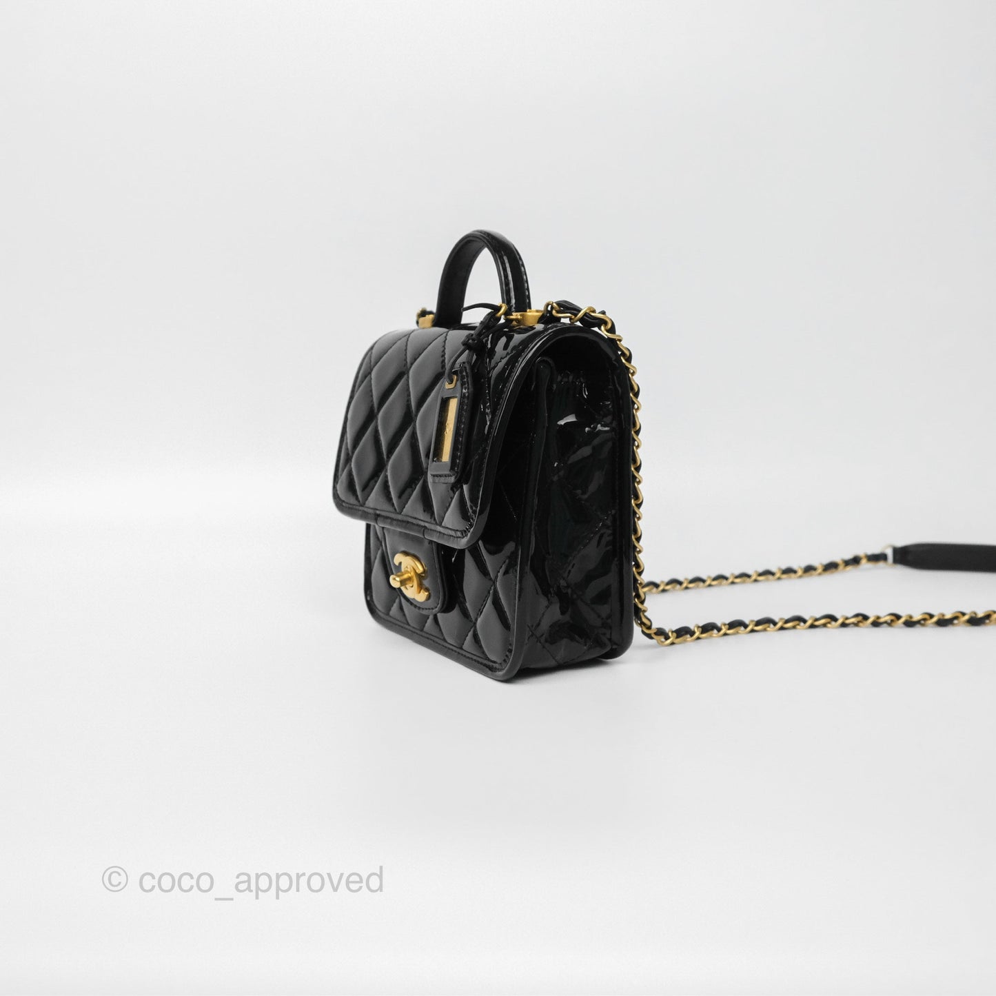 Chanel Mini School Memory Top Handle Flap Black Patent 22K