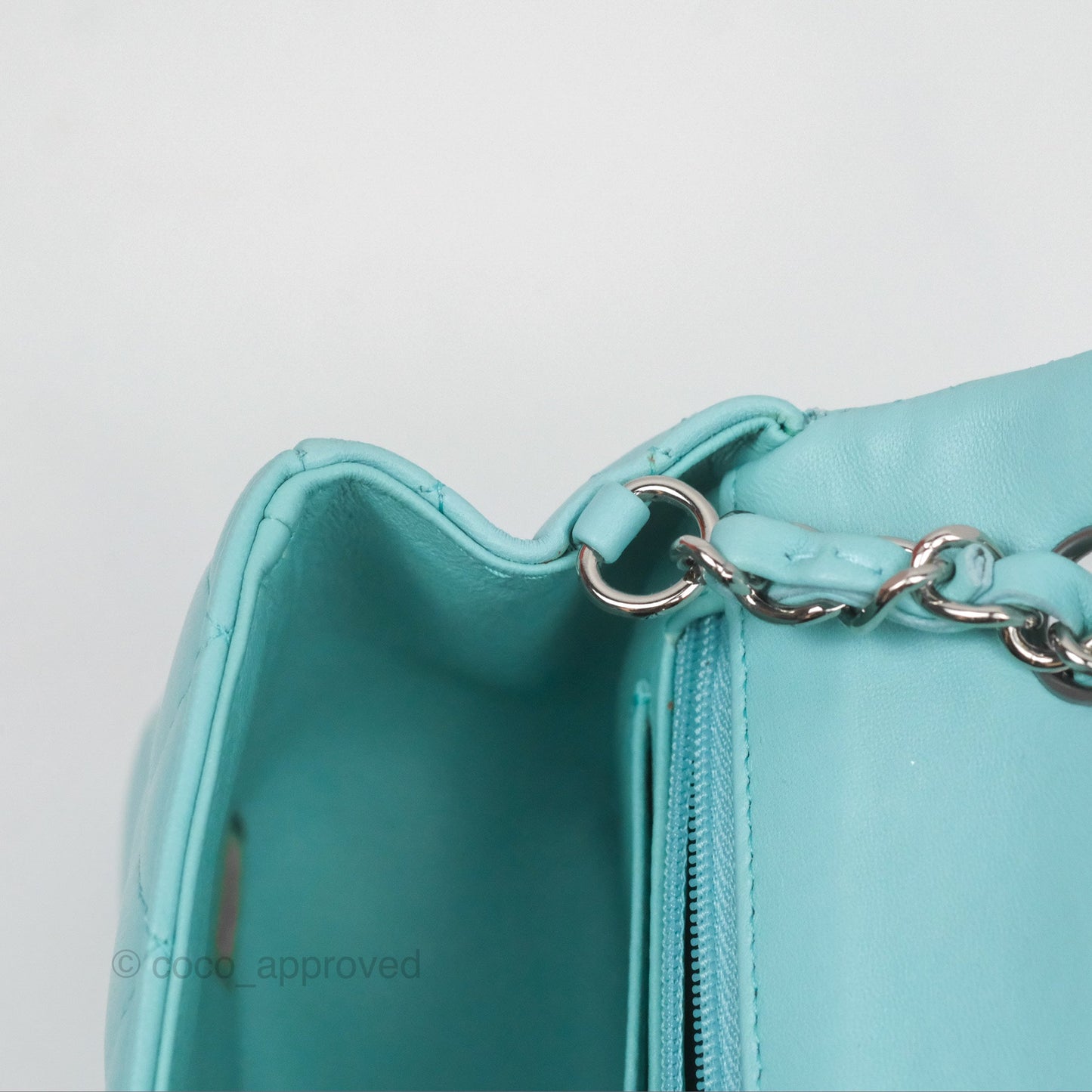 Chanel Quilted Mini Rectangular Flap Tiffany Blue Lambskin Silver Hardware