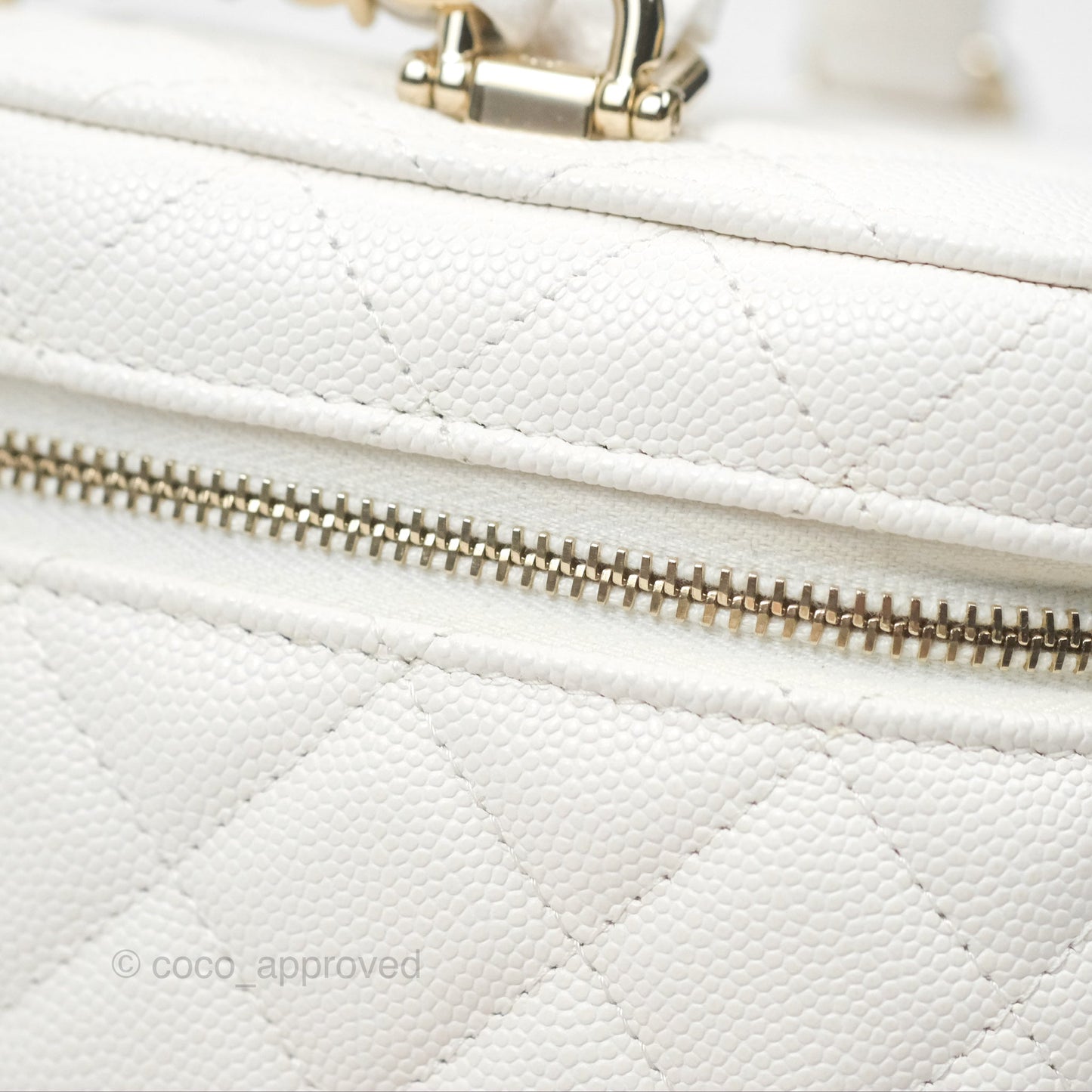 Chanel Quilted Top Handle Vanity Case White Caviar Gold Hardware