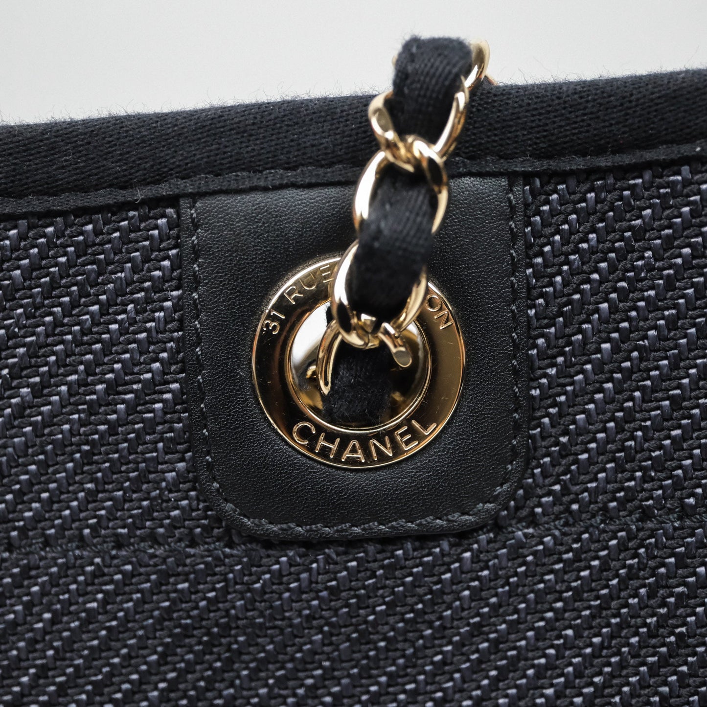 Chanel Medium Deauville Navy Canvas Gold Hardware