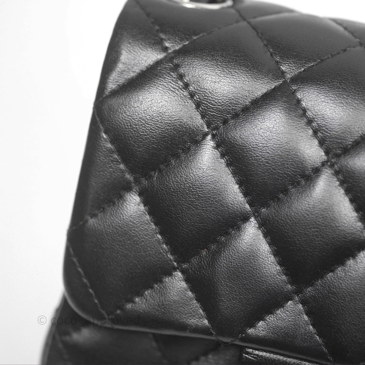 Chanel Mini Square Flap Quilted Black Lambskin Silver Hardware