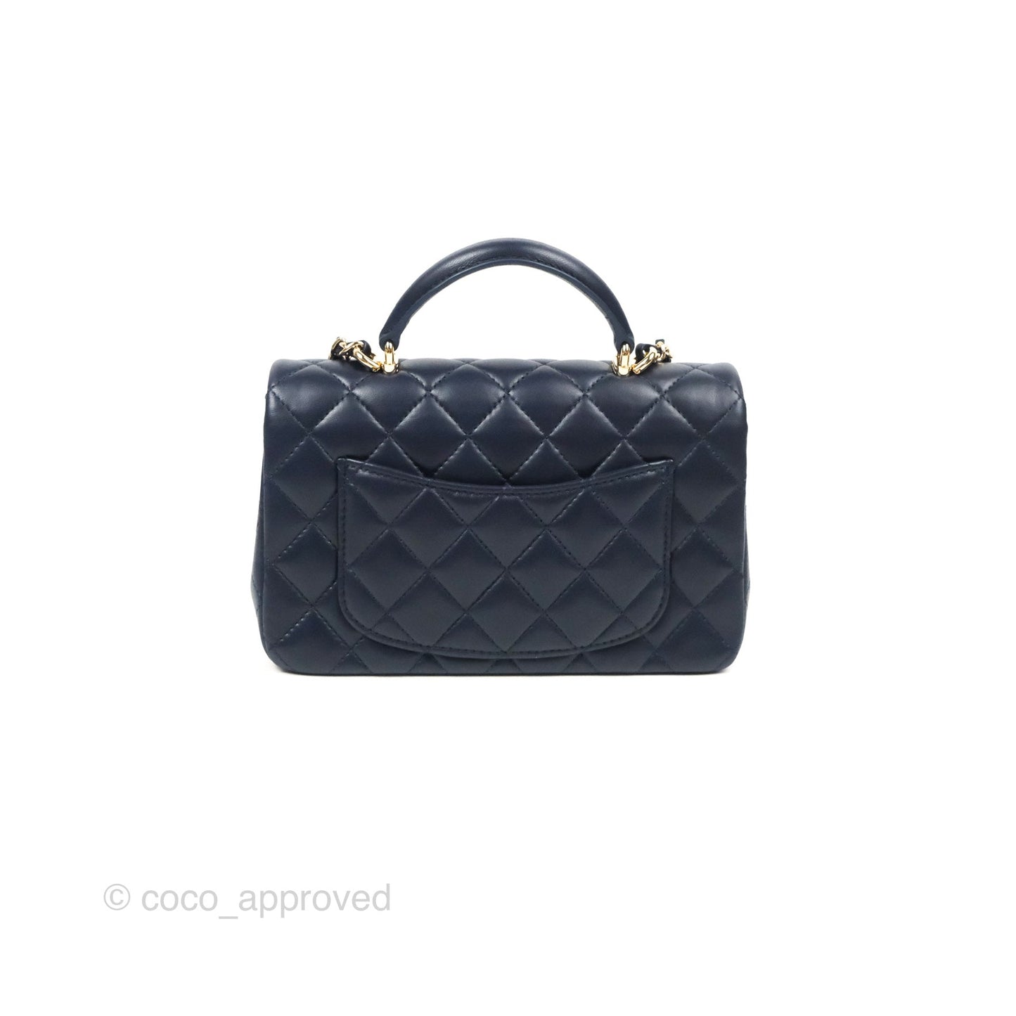 Chanel Top Handle Mini Rectangular Flap Bag Navy Lambskin Gold Hardware
