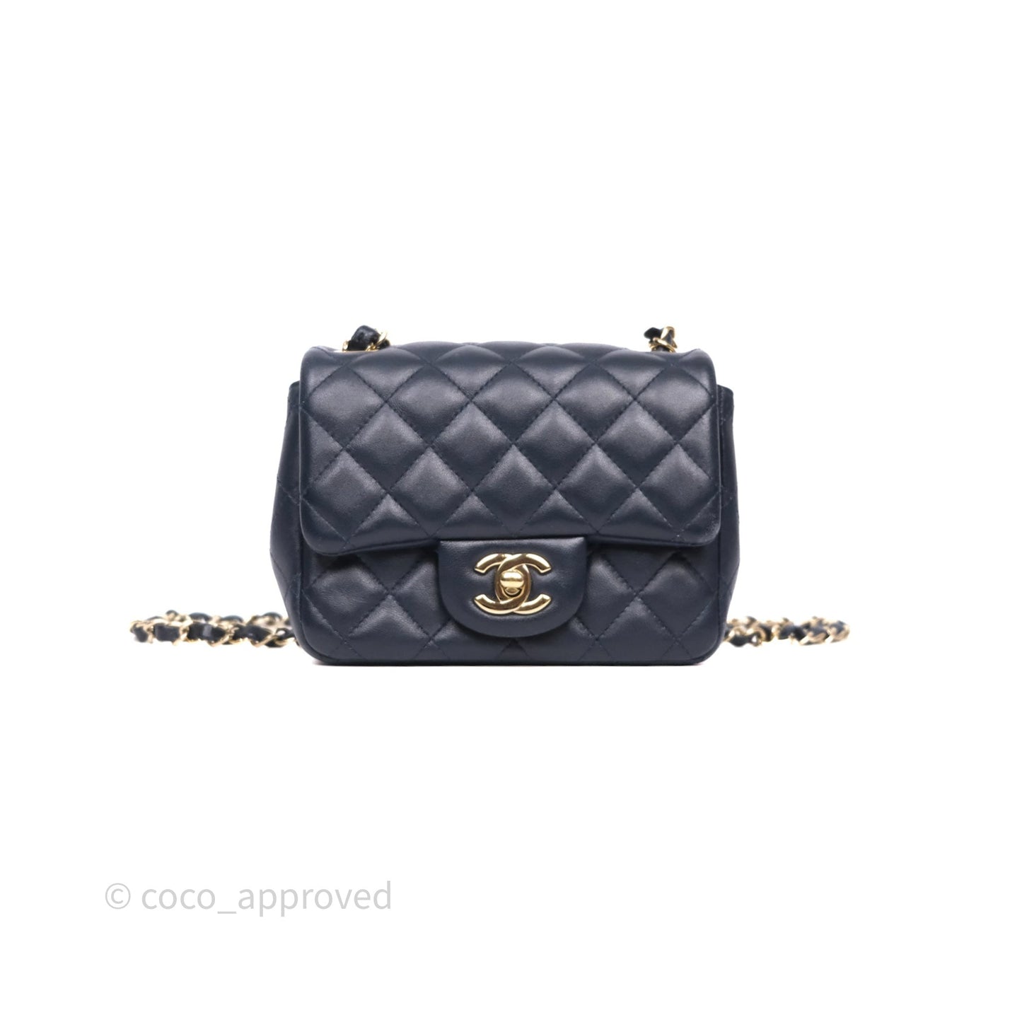 Chanel Mini Square Flap Quilted Navy Lambskin Gold Hardware