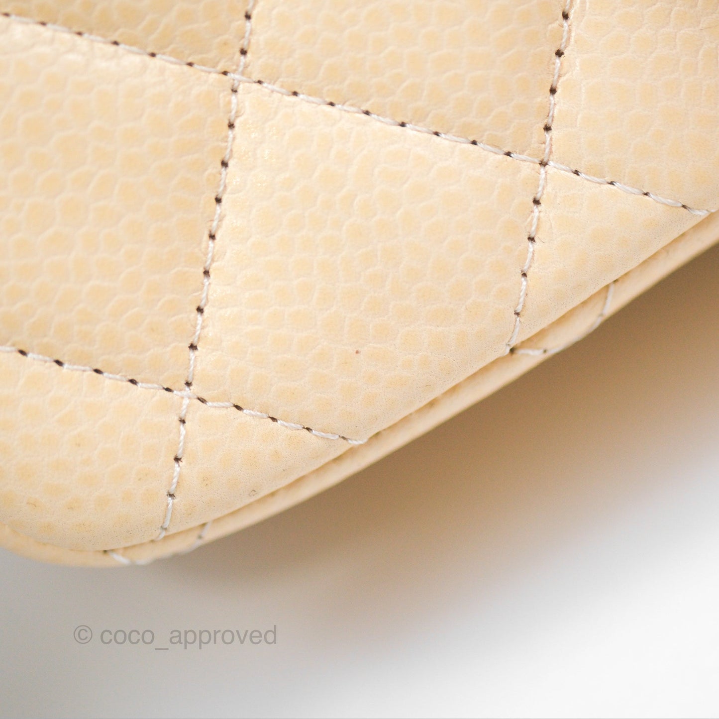 Chanel Quilted Mini Square Flap Light Beige Caviar Silver Hardware