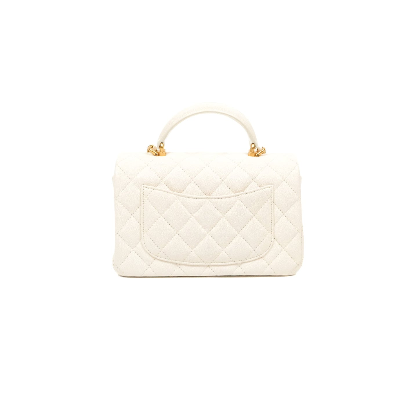 Chanel Top Handle Mini Rectangular Flap Bag White Caviar Gold Hardware
