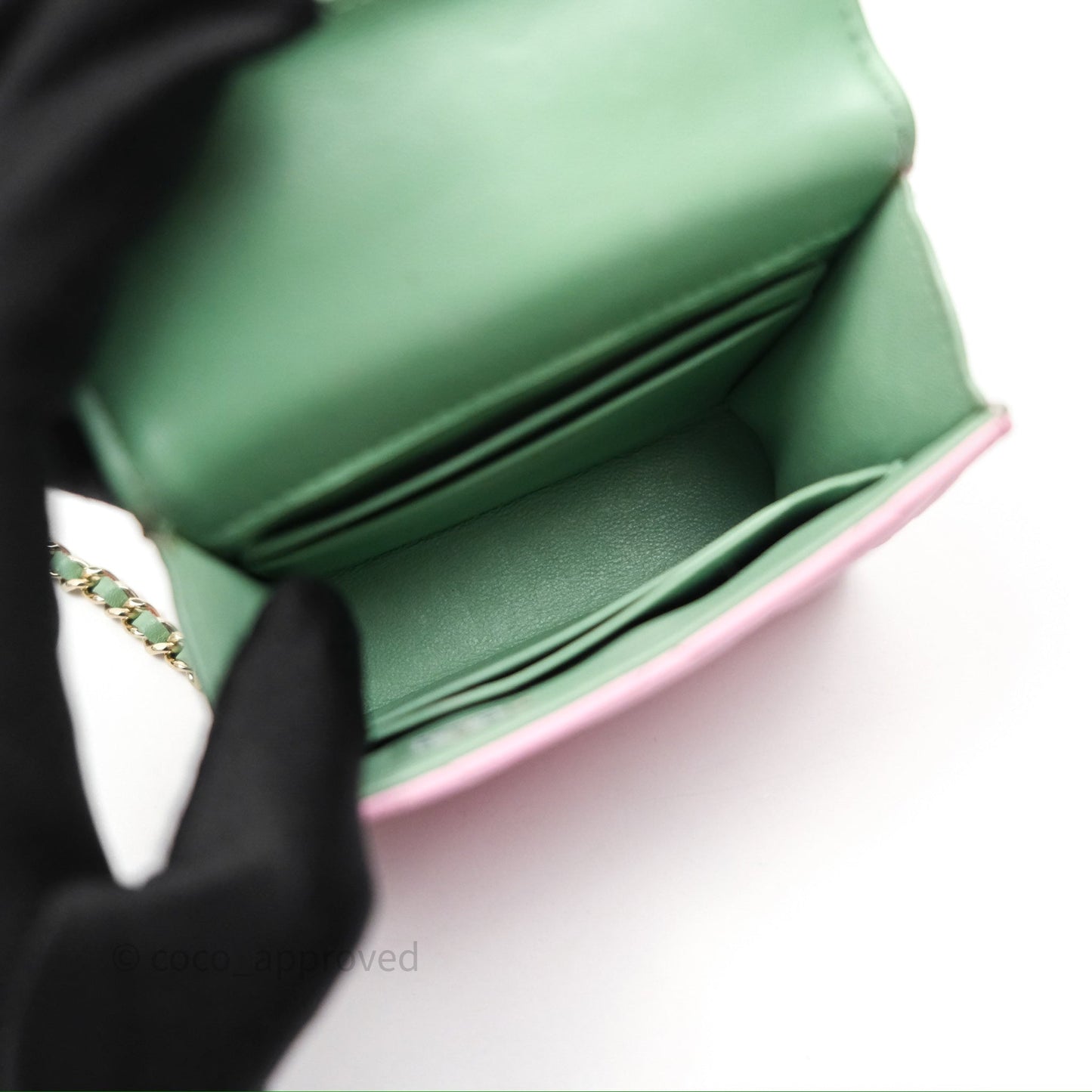 Chanel Mini Handle Clutch With Chain Pink/ Mint Lambskin Gold Hardware 23P