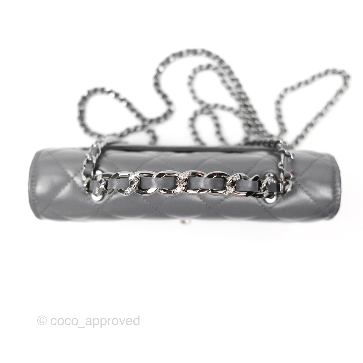 Chanel Top Handle Wallet On Chain WOC Dark Grey Calfskin Gun Metal 23K