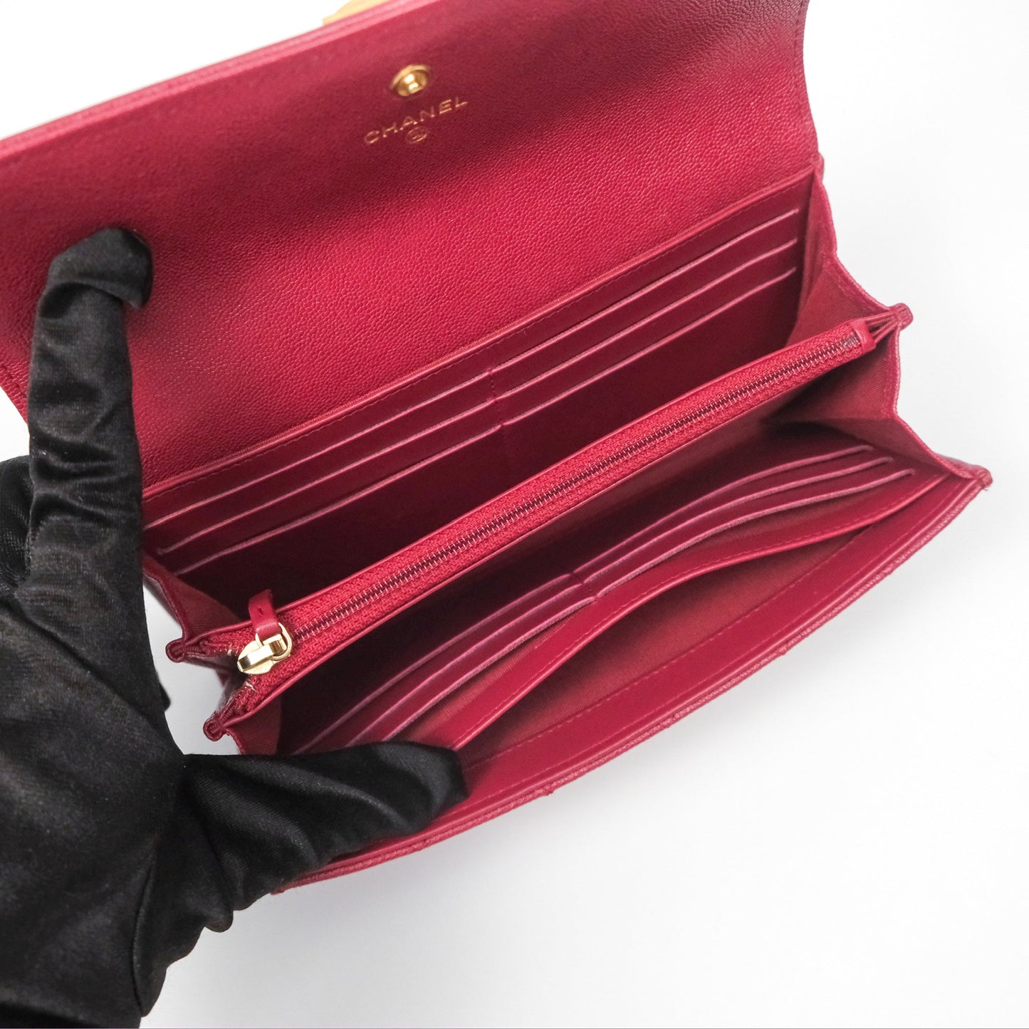 Chanel Quilted Boy Flap Long Wallet Dark Red Caviar Aged Gold Hardware
