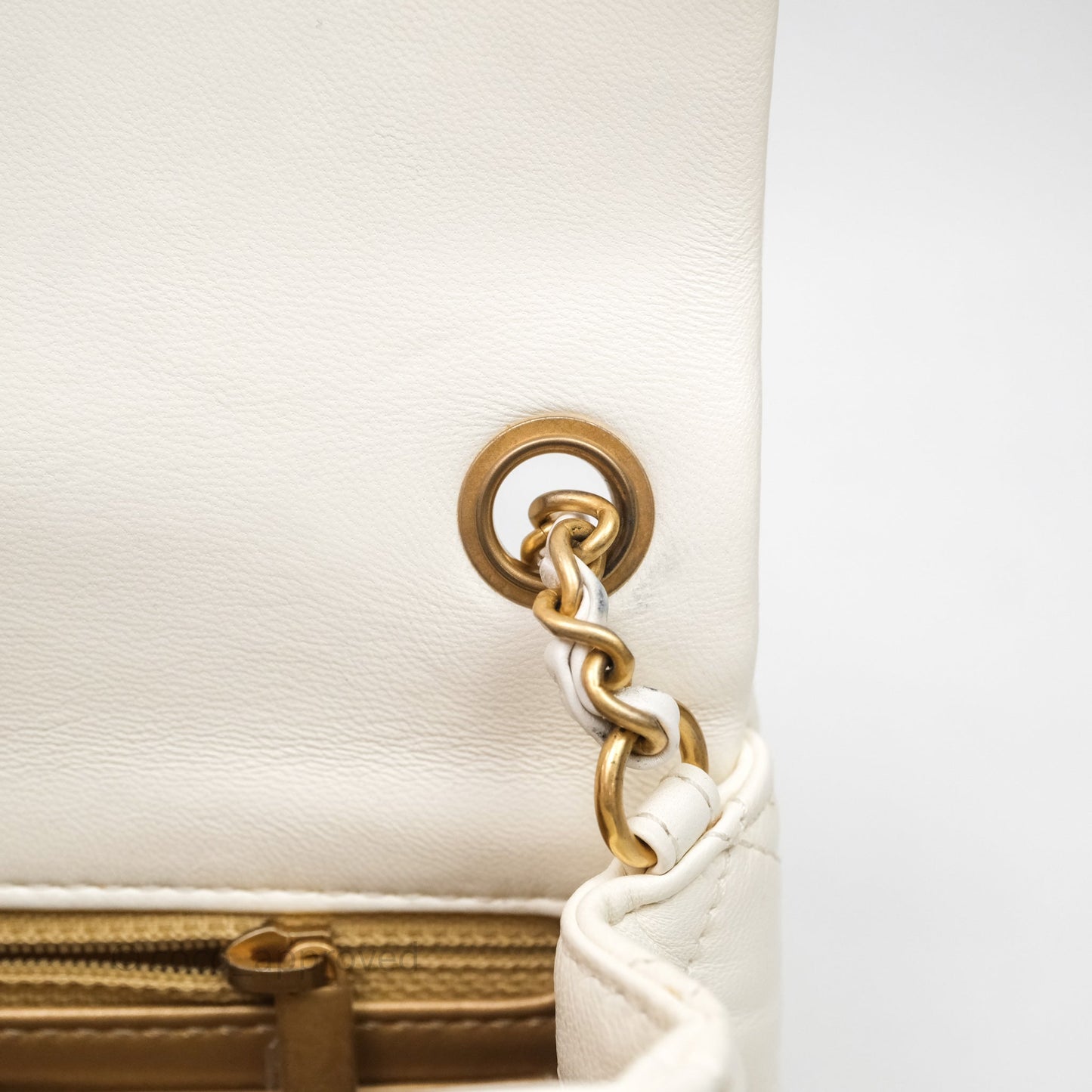 Chanel Mini Rectangular Pearl Crush White Lambskin Aged Gold Hardware