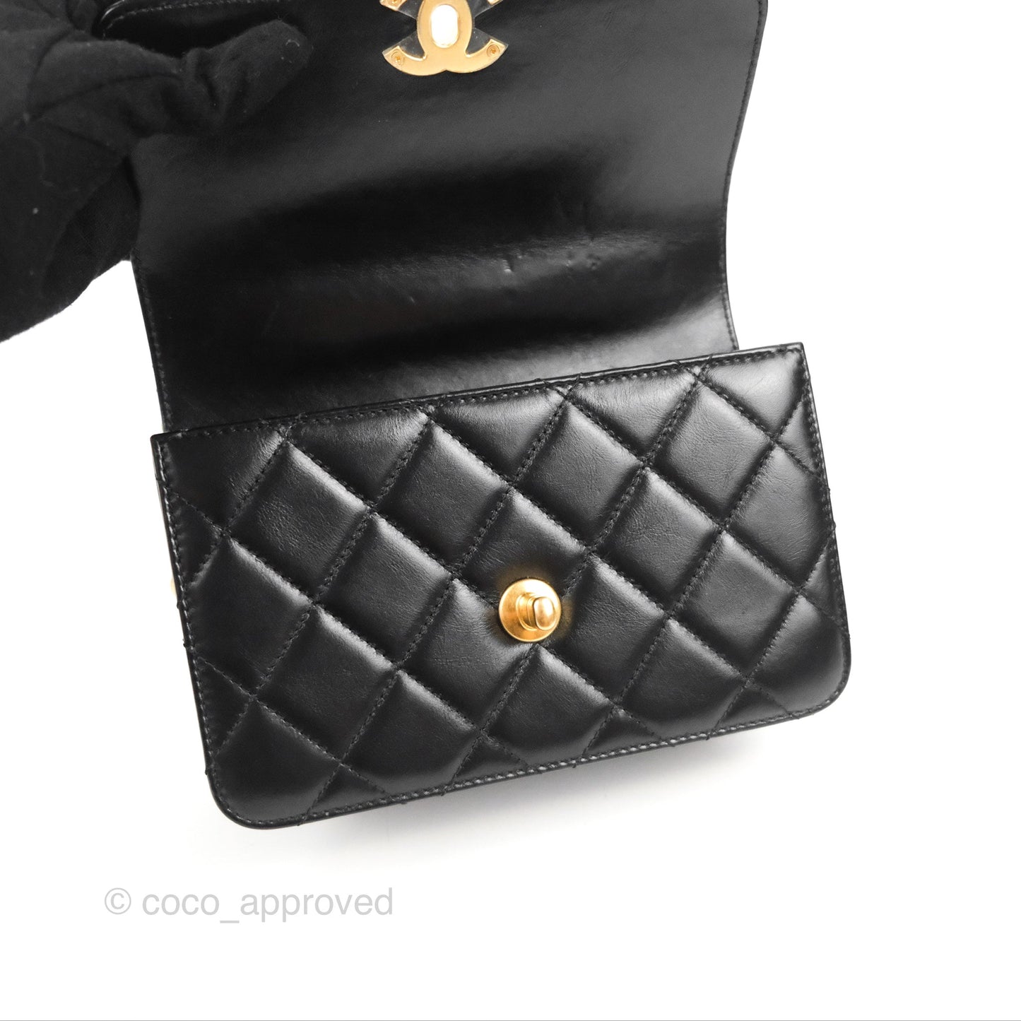 Chanel Quilted Mini Perfect Fit Adjustable Black Calfskin Aged Gold Hardware