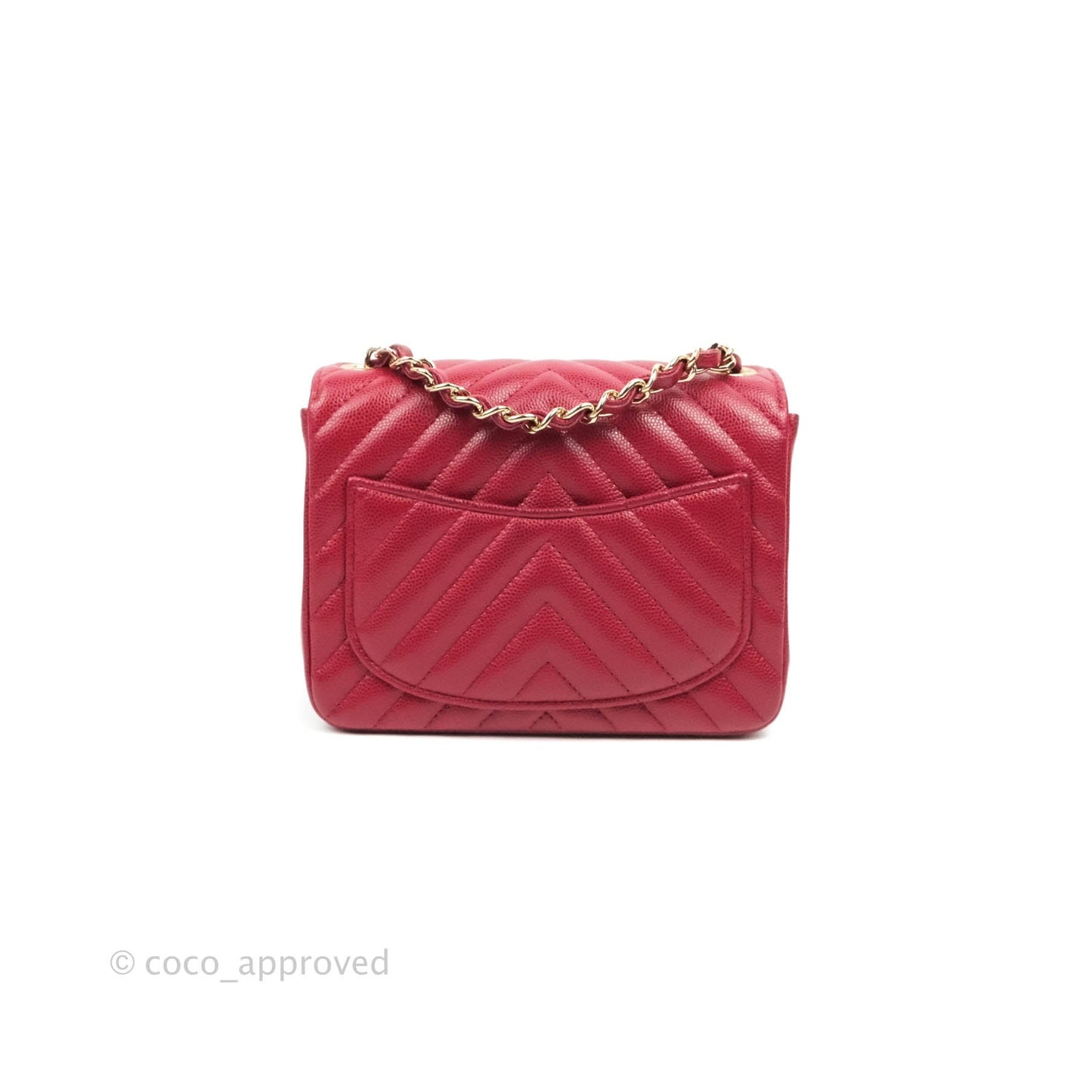 Chanel Mini Square Chevron Rosy Red Caviar Gold Hardware 18B