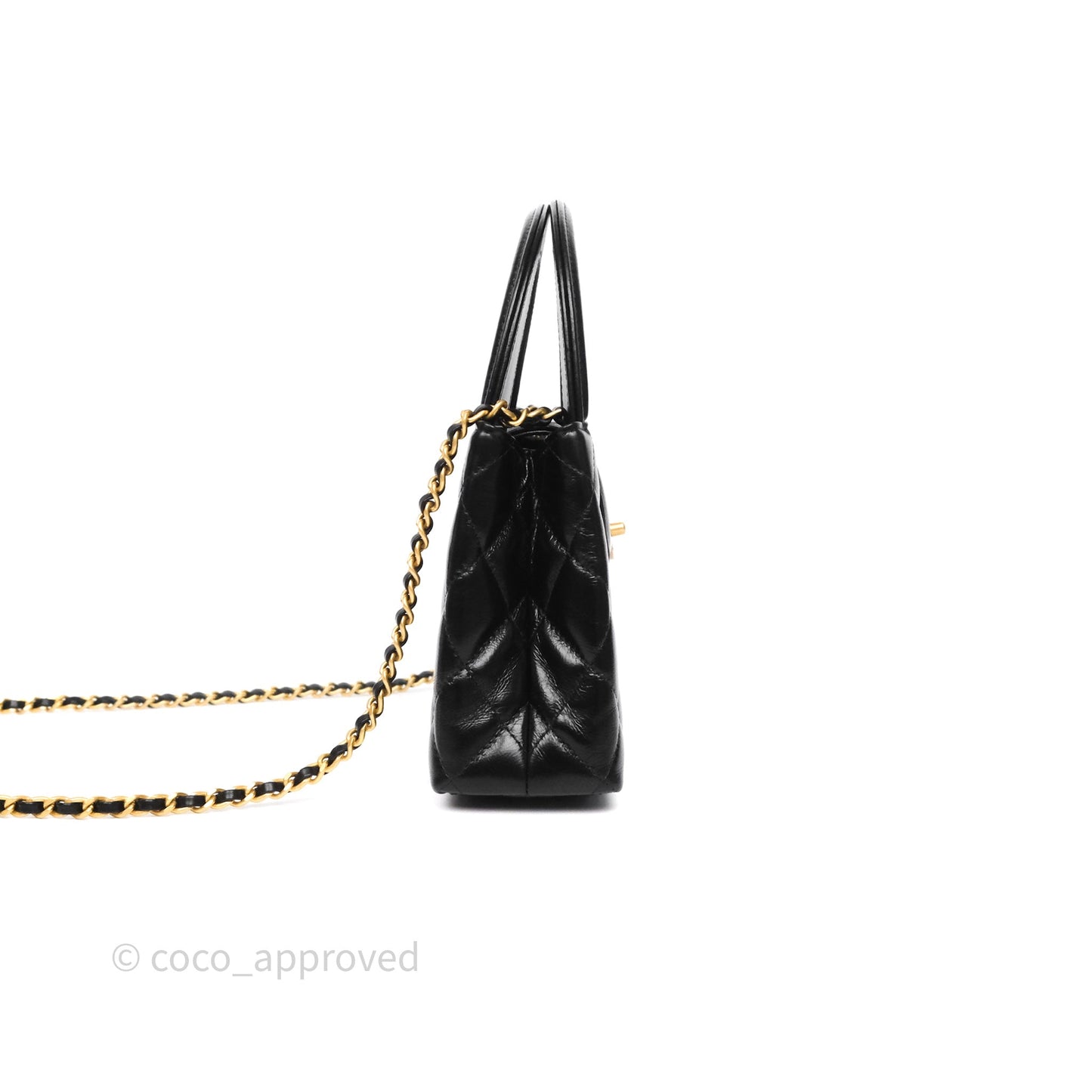 Chanel Kelly Bag Quilted Black Shiny Crumpled Calfskin Aged Gold Hardware