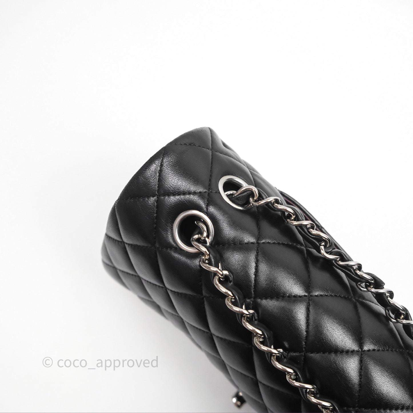 Chanel Classic M/L Medium Flap Quilted Black Lambskin Silver Hardware