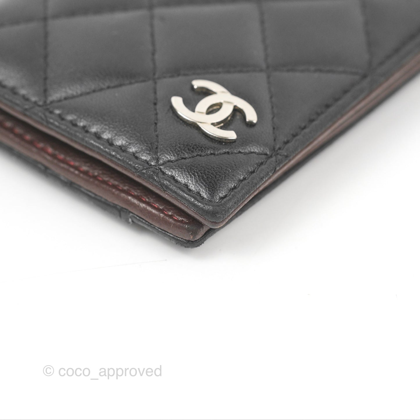 Chanel Classic Quilted Card Holder Black Lambskin Silver Hardware