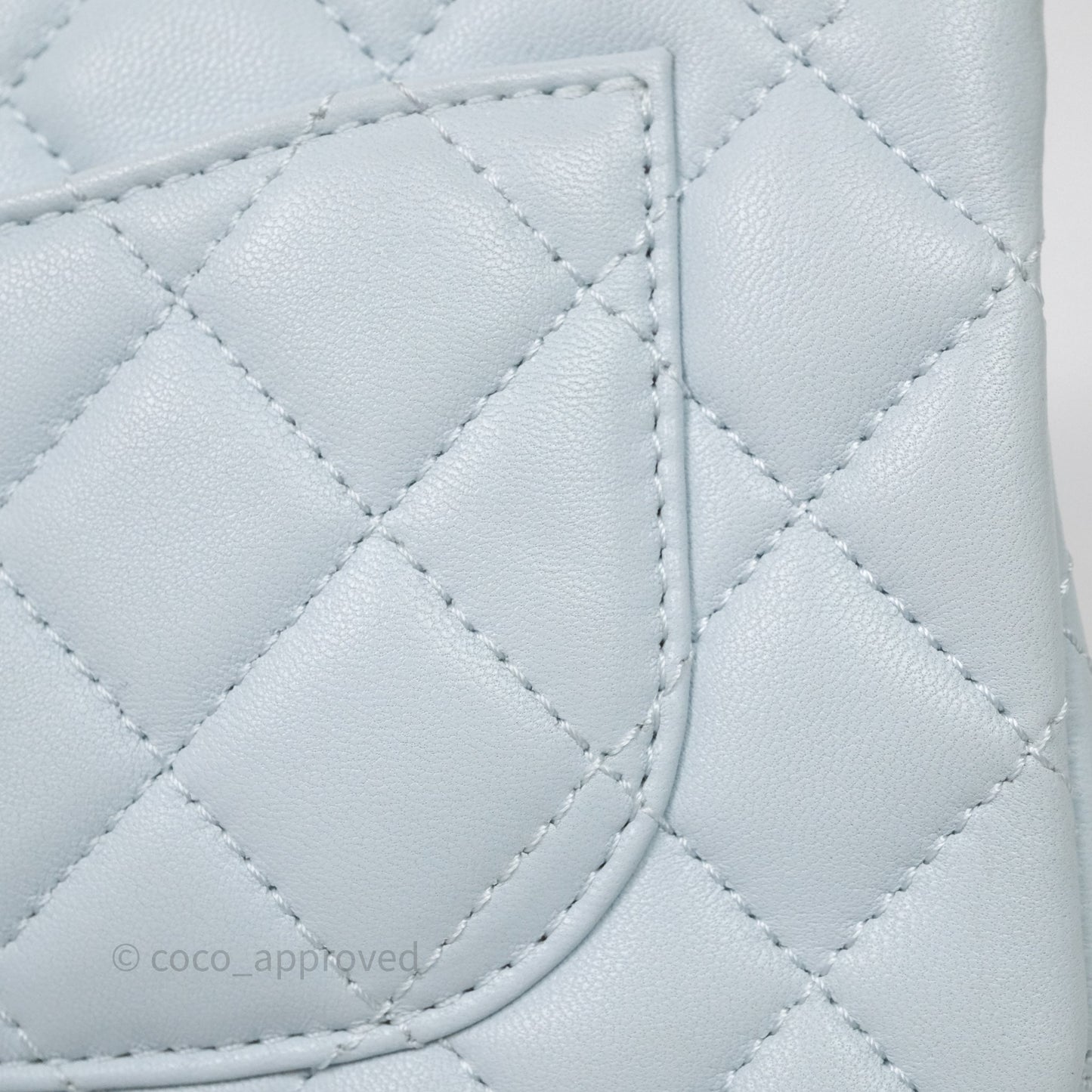 Chanel Pearl Crush Mini Rectangular Light Blue Lambskin Aged Gold Hardware