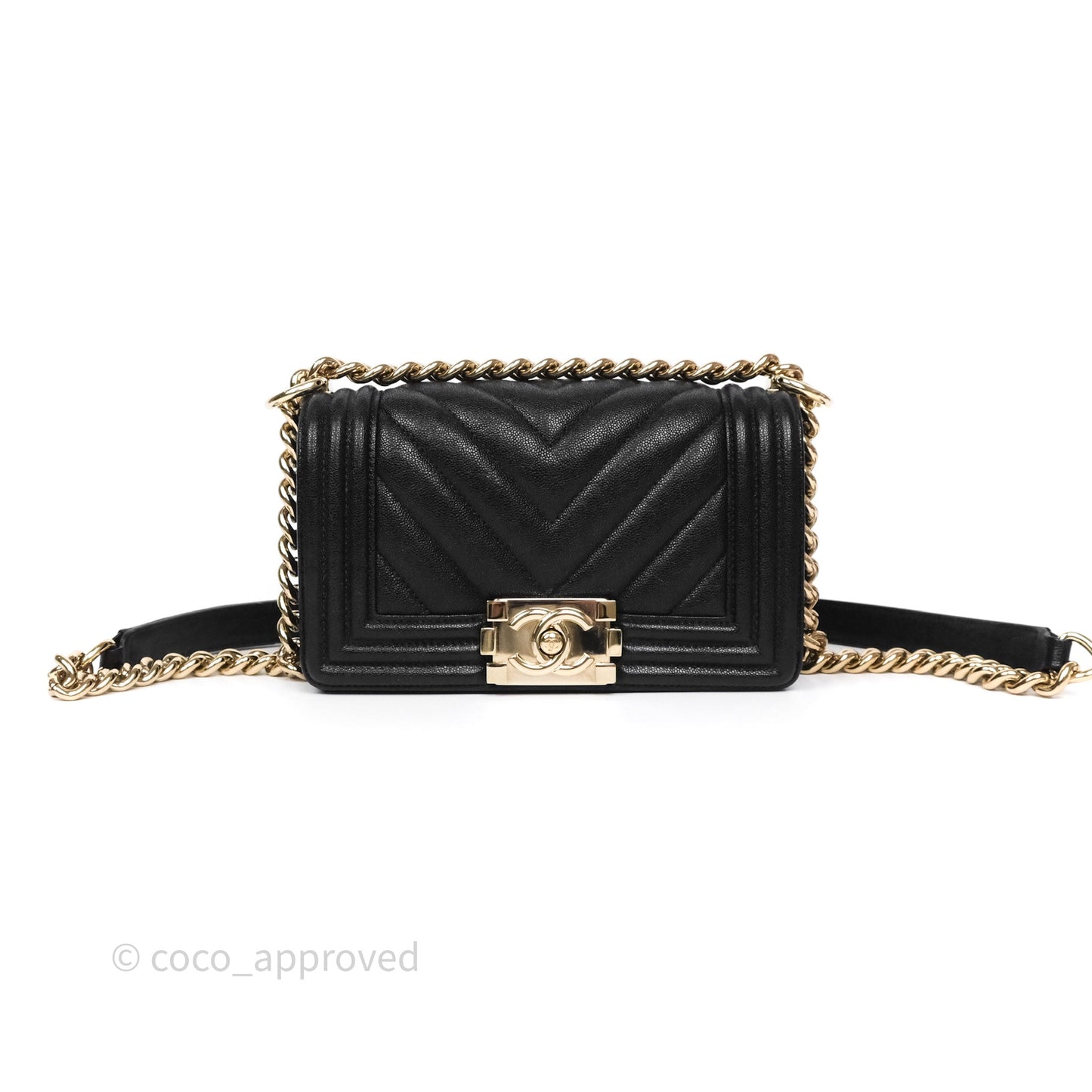 Chanel Small Boy Chevron Black Caviar Gold Hardware