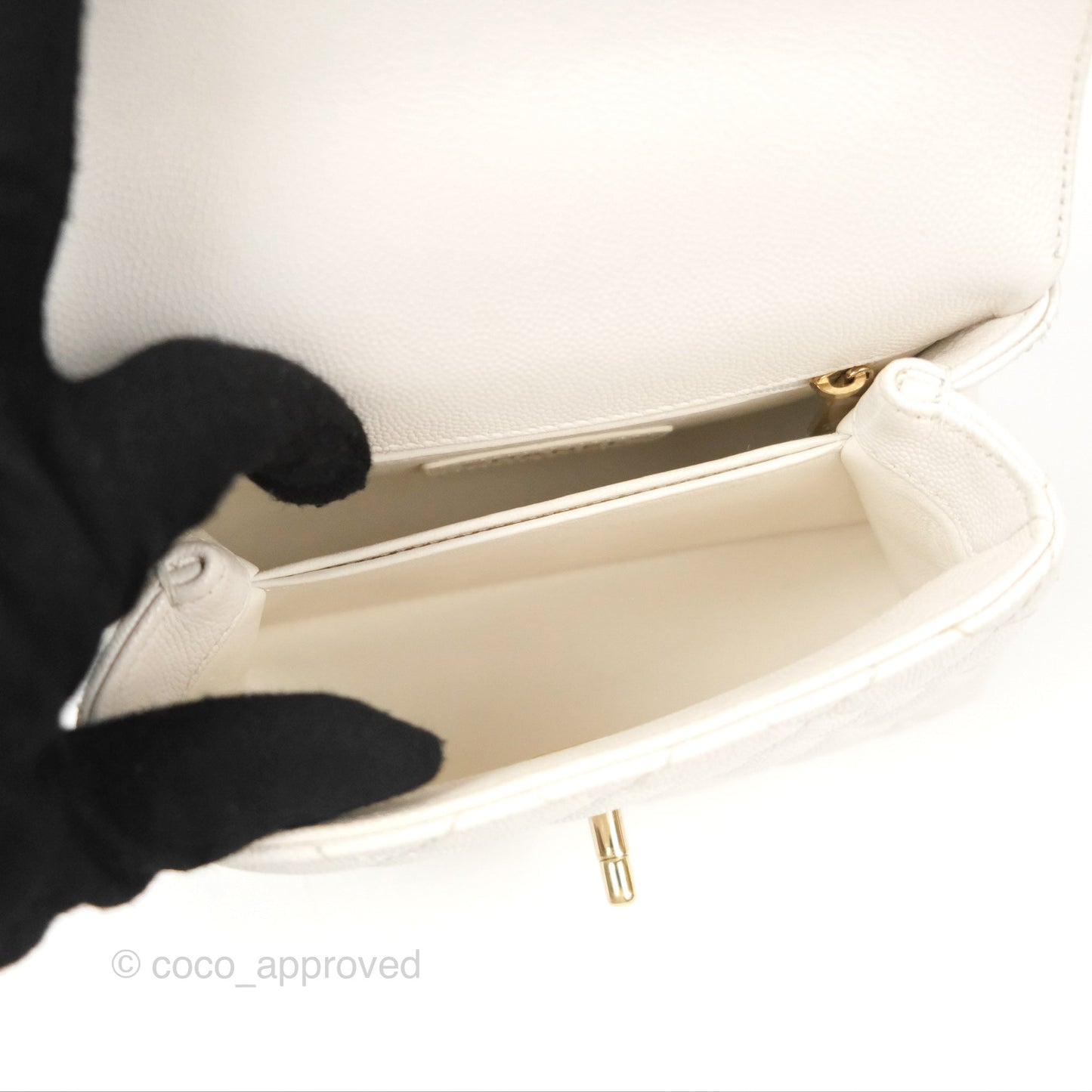Chanel Mini Coco Handle Quilted Ivory White Caviar Gold Hardware