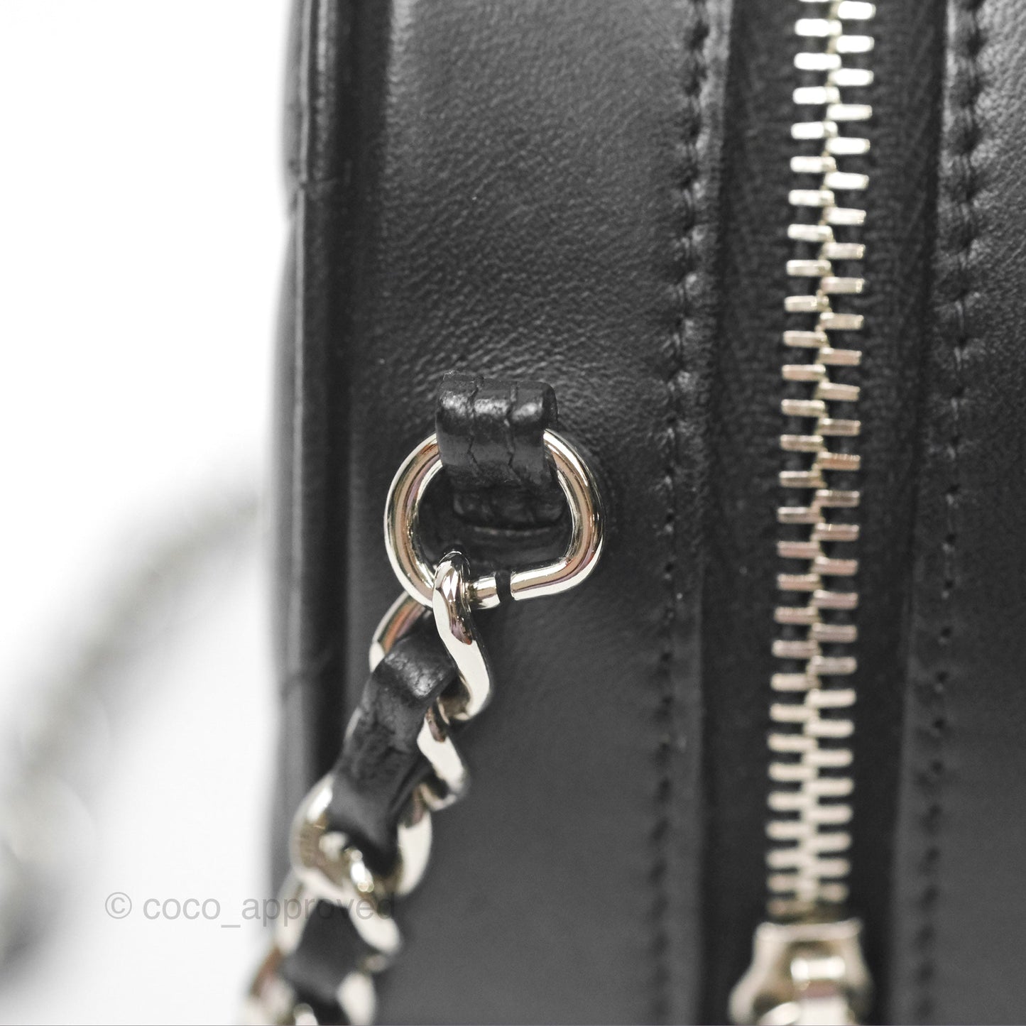 Chanel Classic Quilted Round Clutch With Chain Black Lambskin Silver Hardware