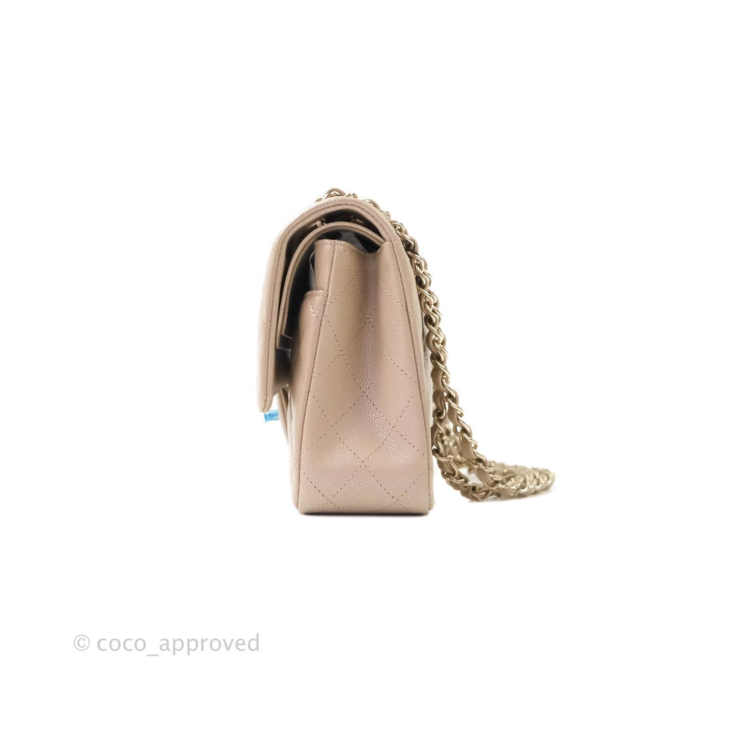 Chanel M/L Medium Double Flap Bag Iridescent Dark Beige Caviar Gold Hardware 21S