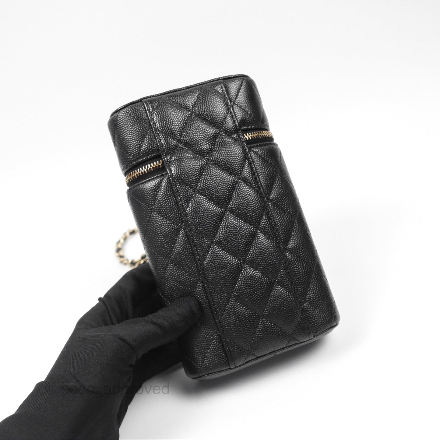Chanel Vanity Phone Holder With Chain Black Caviar Gold Hardware