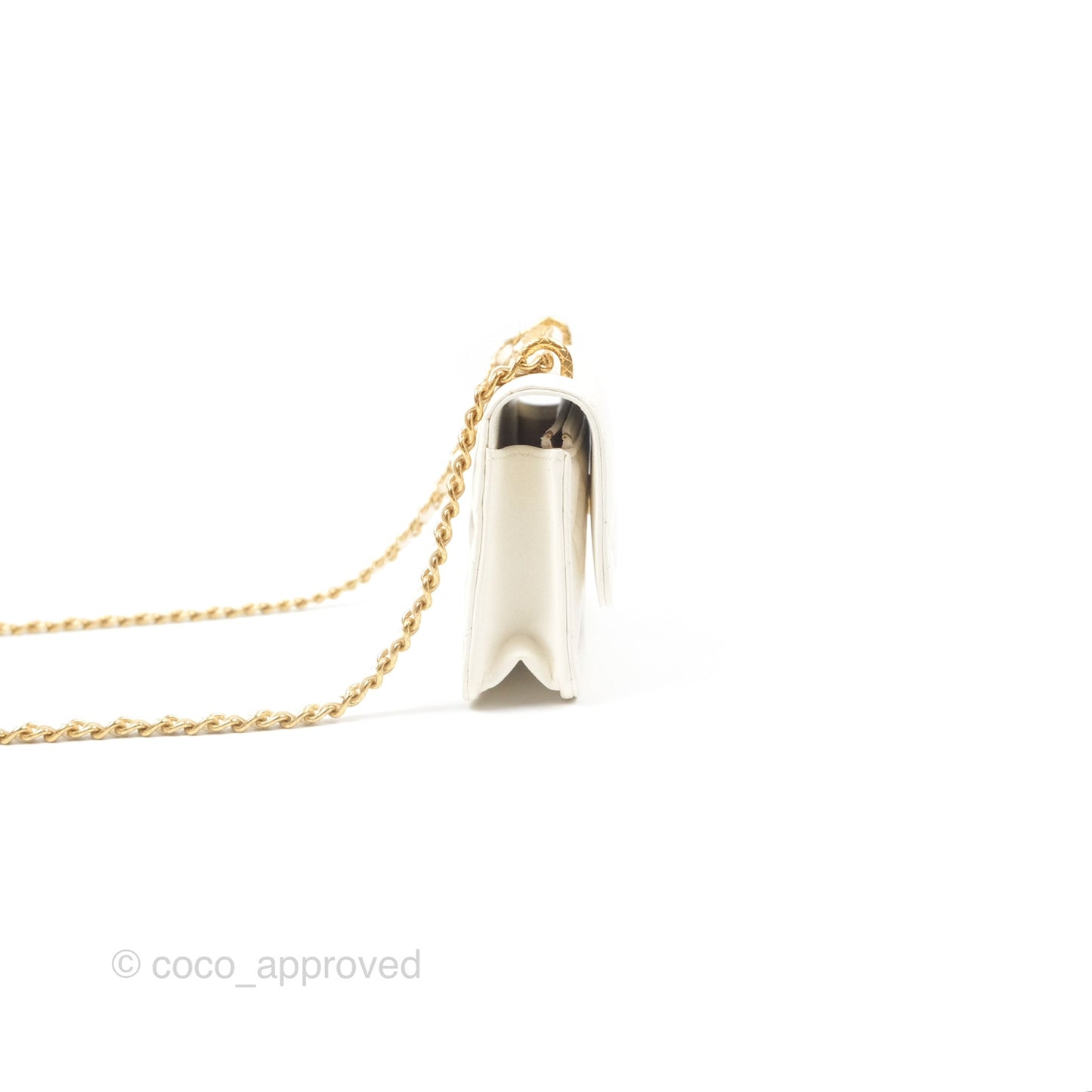 Chanel Dynasty Phone Holder with Chain White Ivory Lambskin Aged Gold Hardware