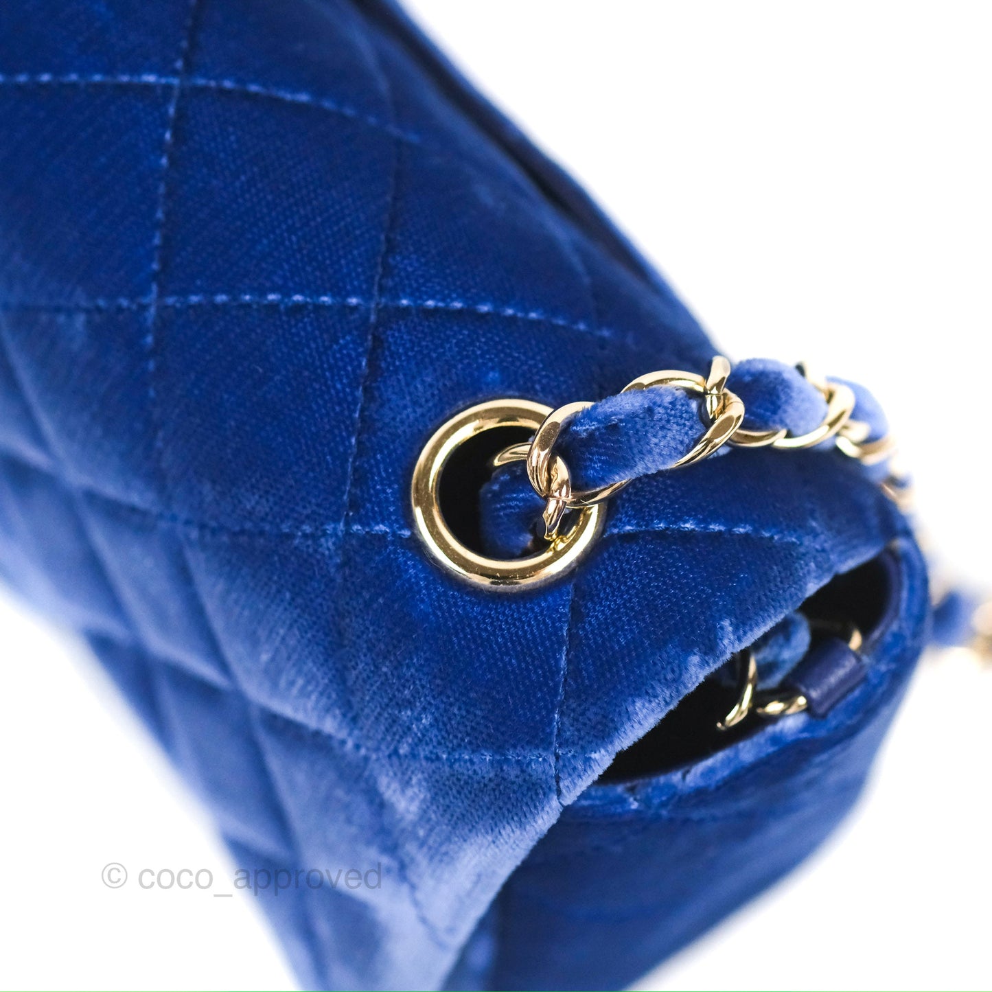 Chanel Quilted Mini Rectangular Flap Blue Velvet Gold Hardware
