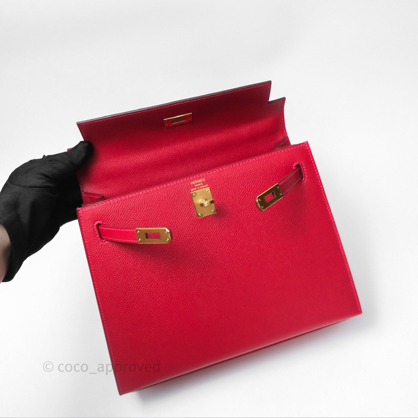 Hermès Sellier Kelly 25 Rouge Casaque Q5 Epsom Gold Hardware