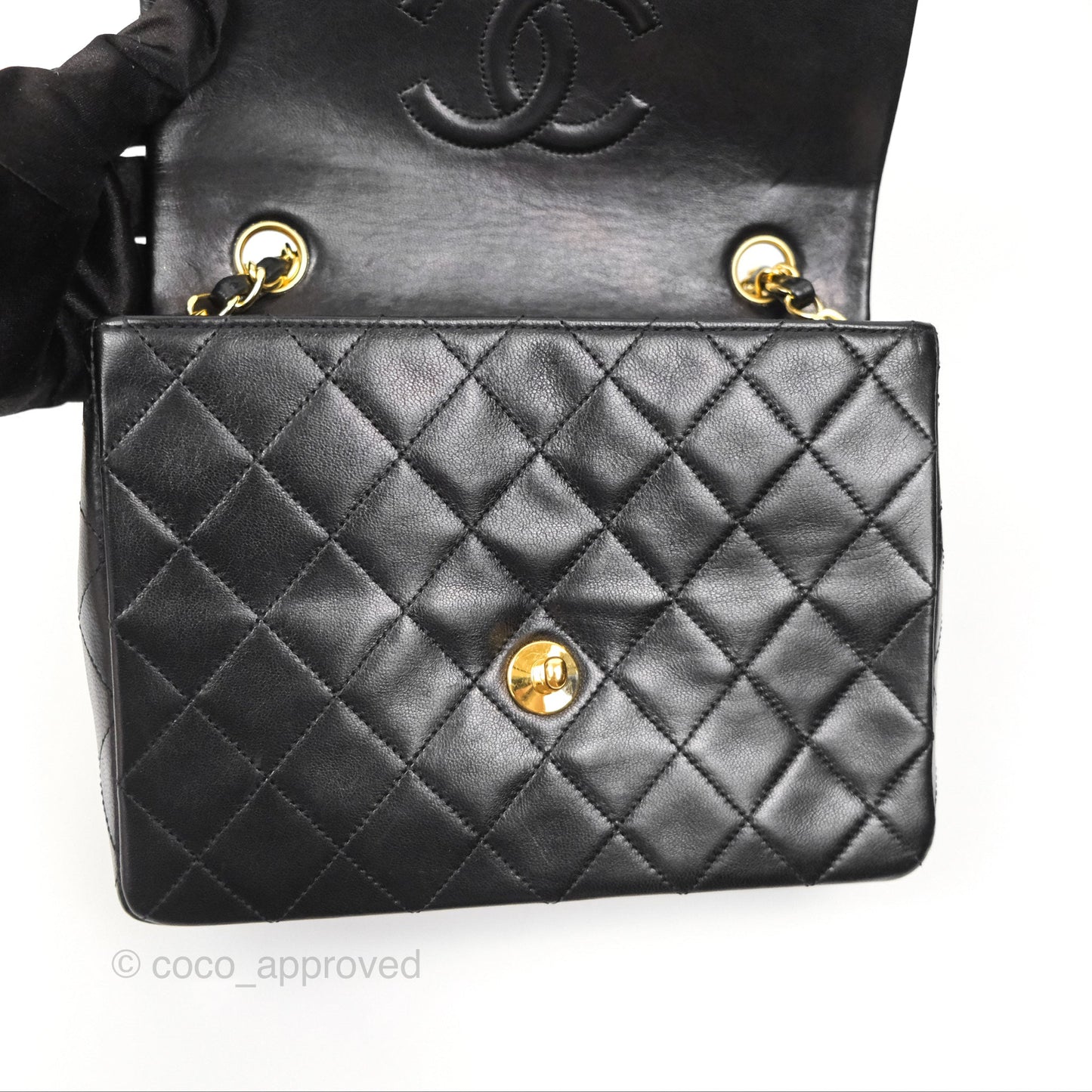 Chanel Vintage Square Flap Bag Black Lambskin 24K Gold Hardware