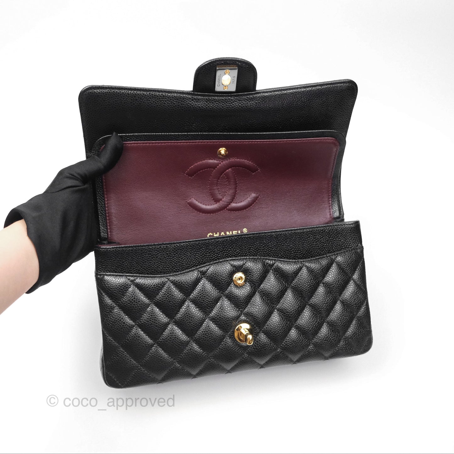 Chanel Classic M/L Medium Flap Quilted Black Caviar Gold Hardware