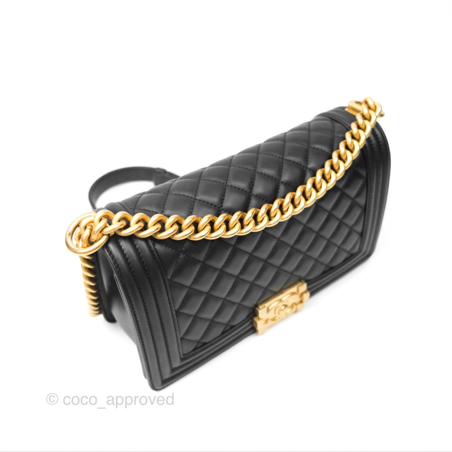 Chanel Quilted Medium Boy Black Calfskin Aged Gold Hardware