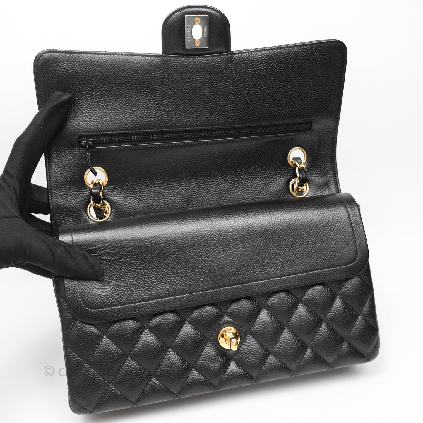 Chanel Quilted Classic M/L Medium Flap Black Caviar Gold Hardware
