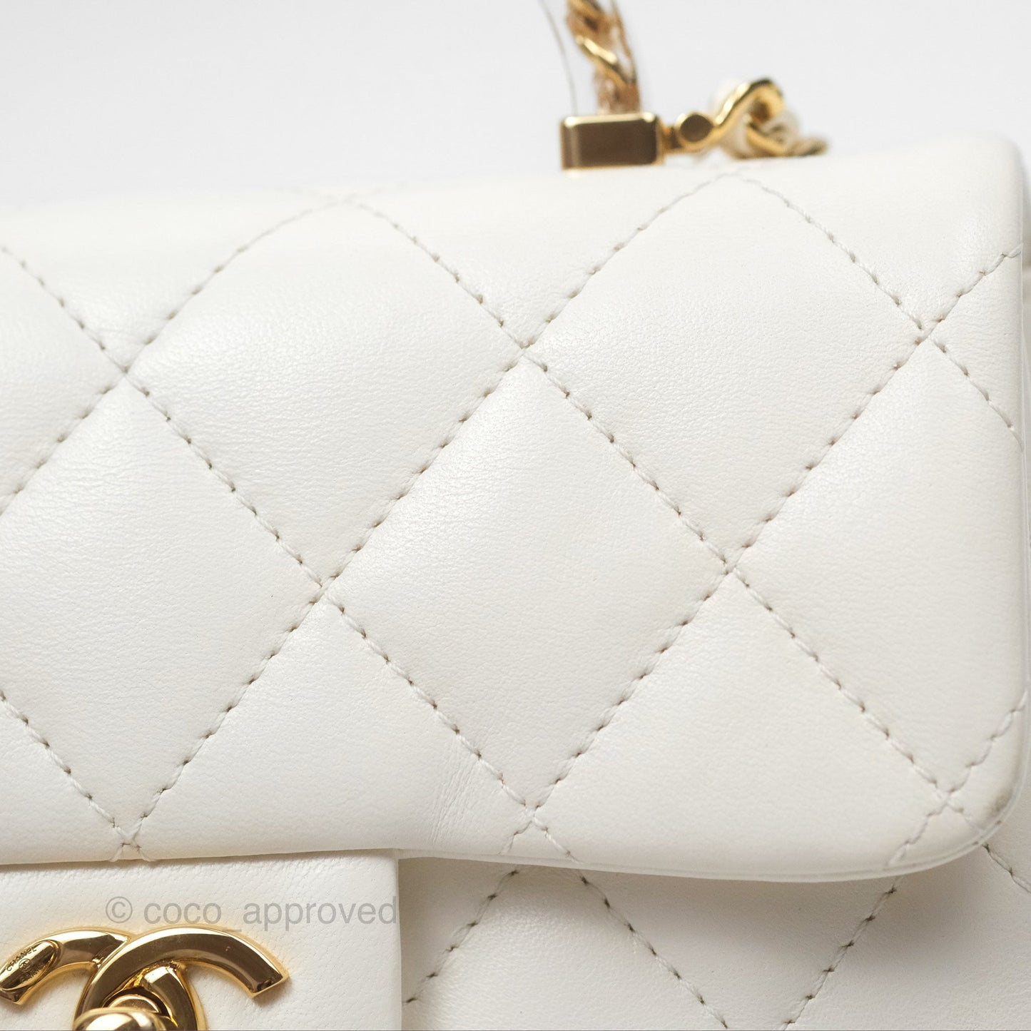 Chanel Top Handle Mini Flap Ivory White Lambskin Gold Hardware