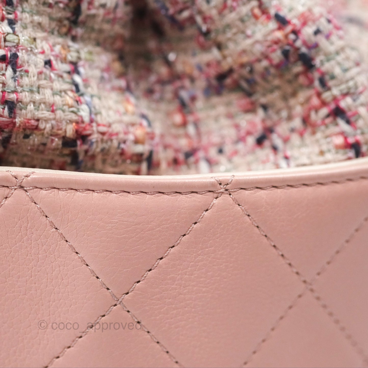 Chanel Quilted Top Handle Drawstring Bucket Bag Calfskin Tweed Pink Aged Gold Hardware