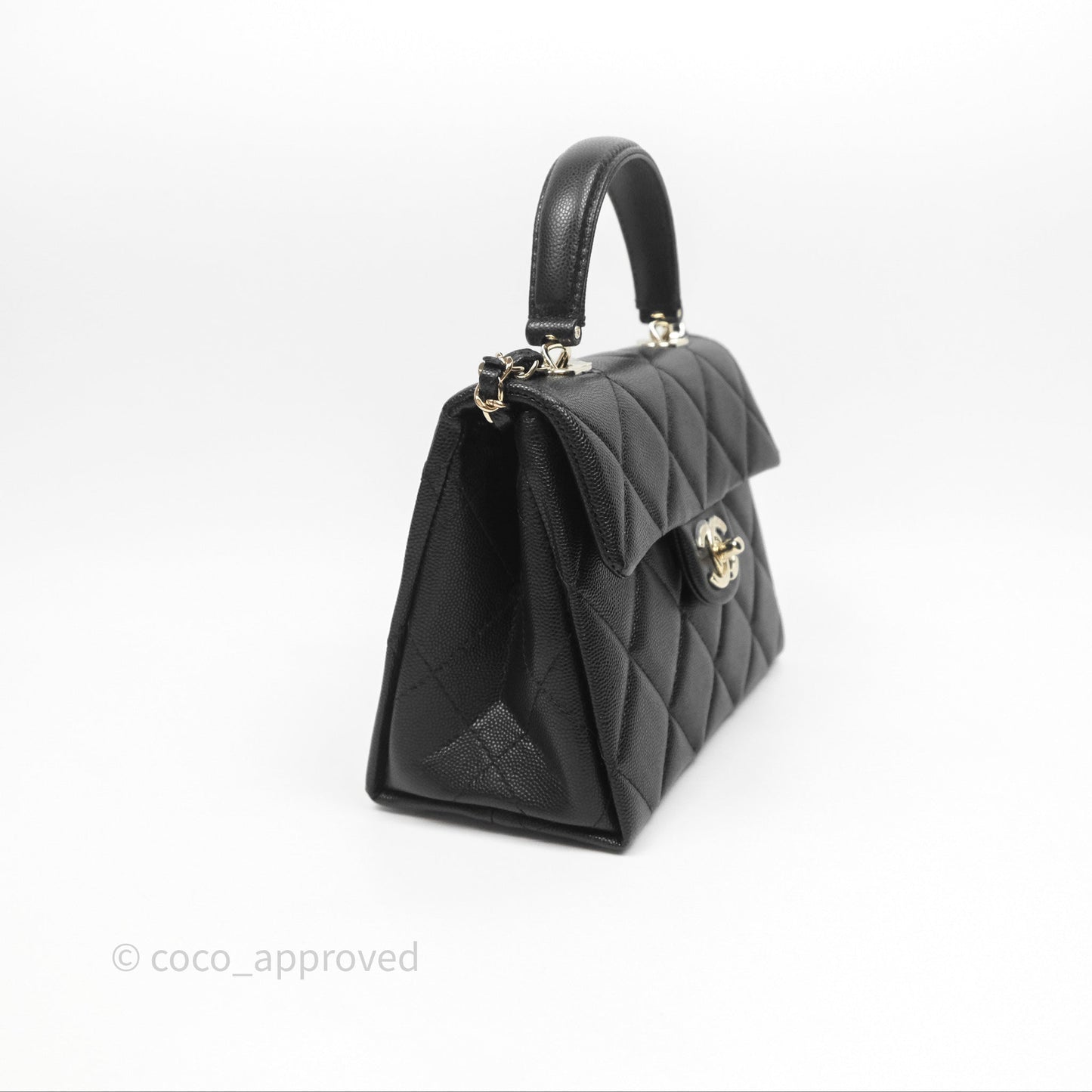 Chanel Quilted Small Top Handle Flap Bag Black Caviar Gold Hardware