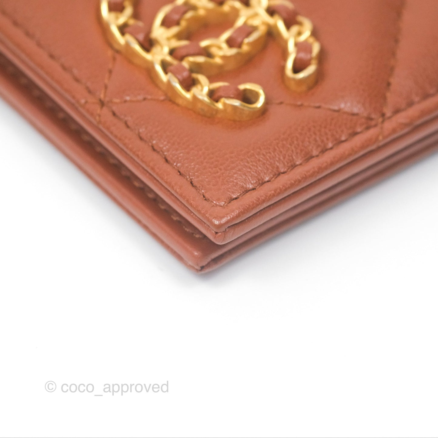 Chanel 19 Quilted Passport Holder Tan Lambskin Gold Hardware
